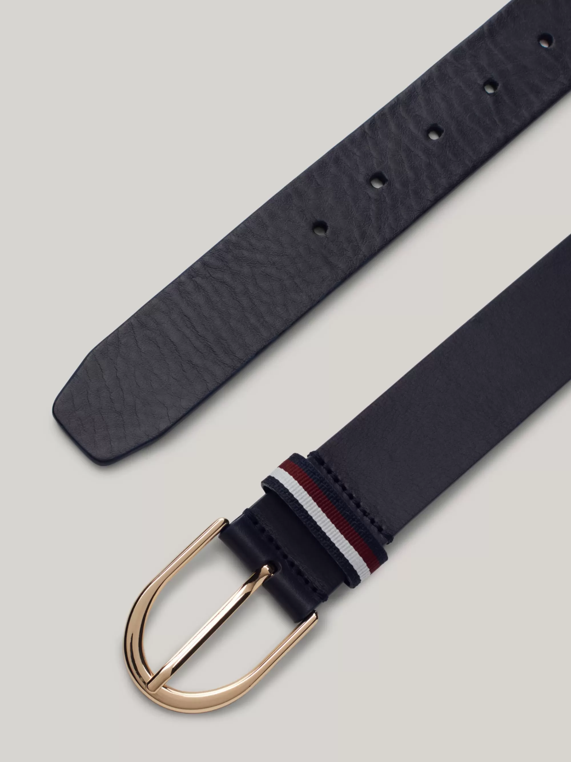 Riemen*Tommy Hilfiger Signature Leren Riem Met Afgeronde Gesp SPACE BLUE