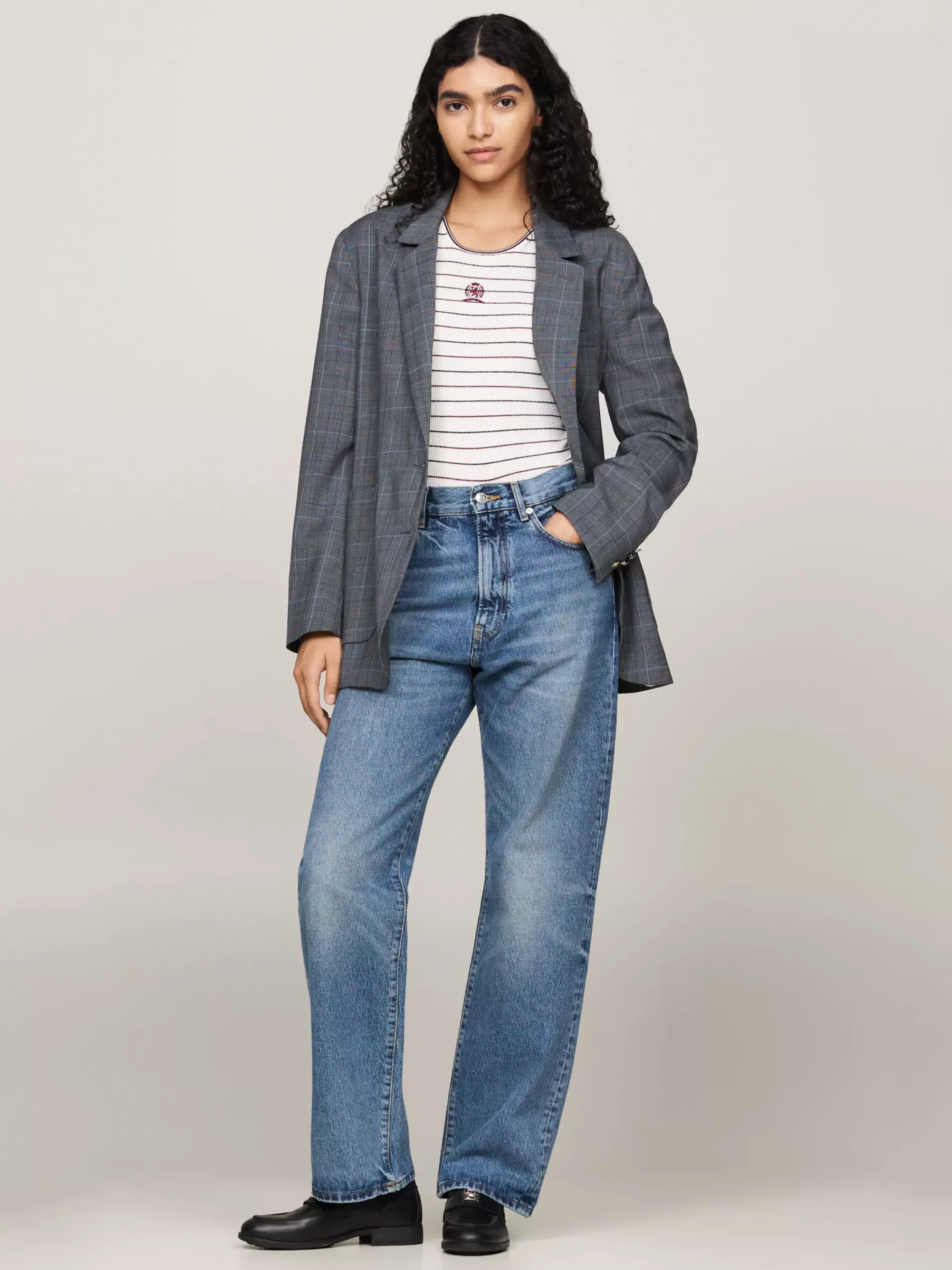 Blazers | Co-Ords*Tommy Hilfiger Single-breasted Geruite Blazer Met Embleem MEDIUM GREY HEATHER