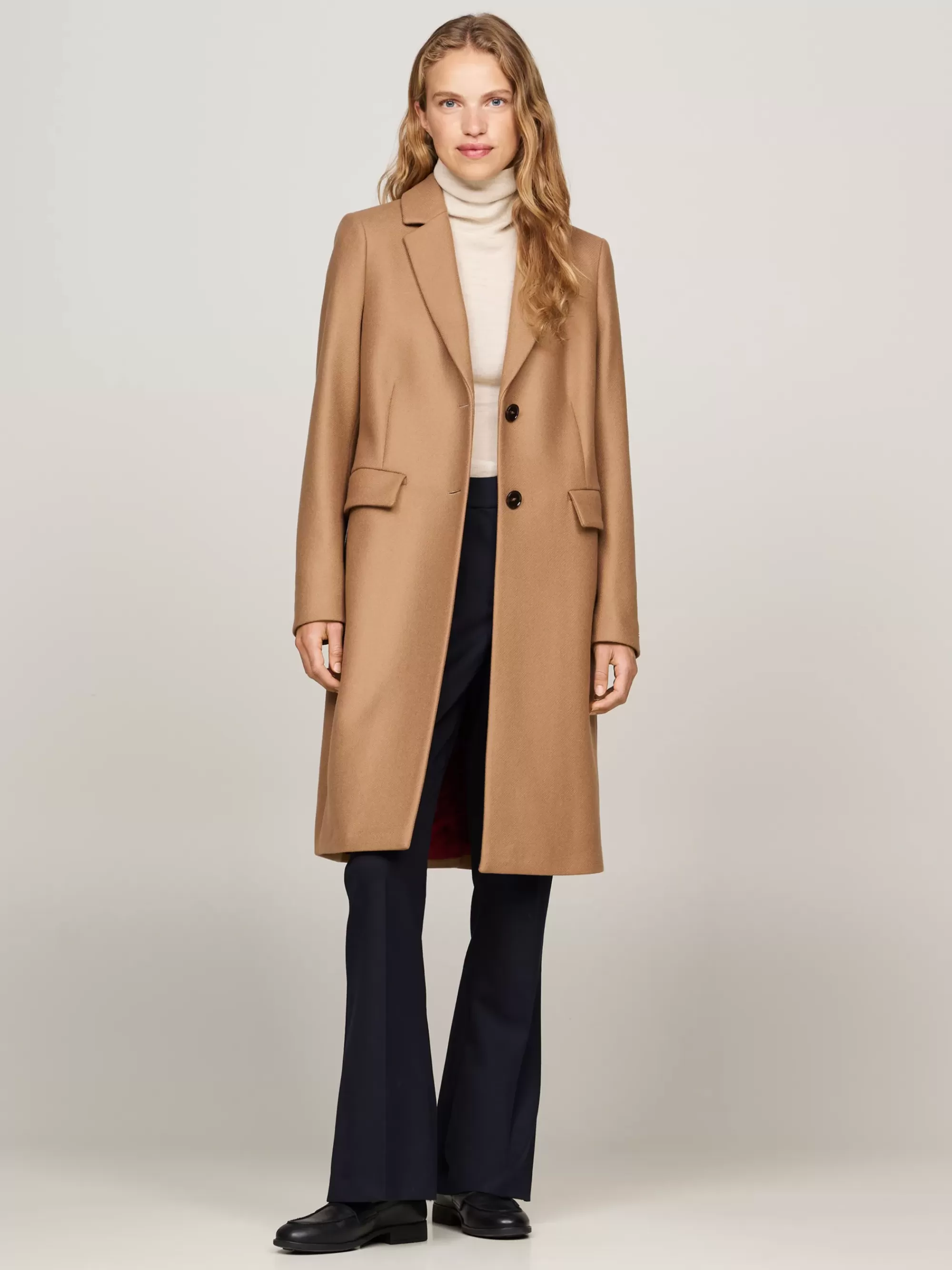 Jassen & Jacks | Wollen Jassen*Tommy Hilfiger Single-breasted Jas Met Kasjmier LIGHT SEPIA BROWN