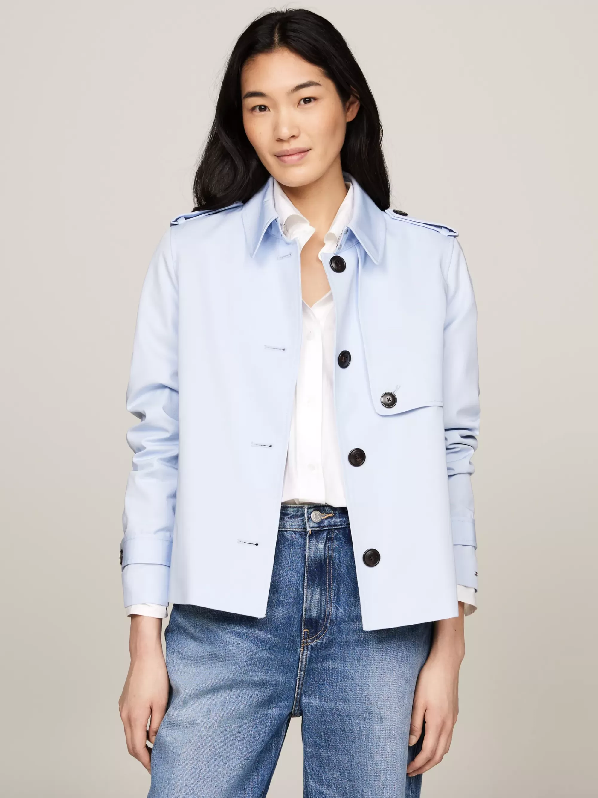 Jassen & Jacks*Tommy Hilfiger Single-breasted Korte Trenchcoat BREEZY BLUE