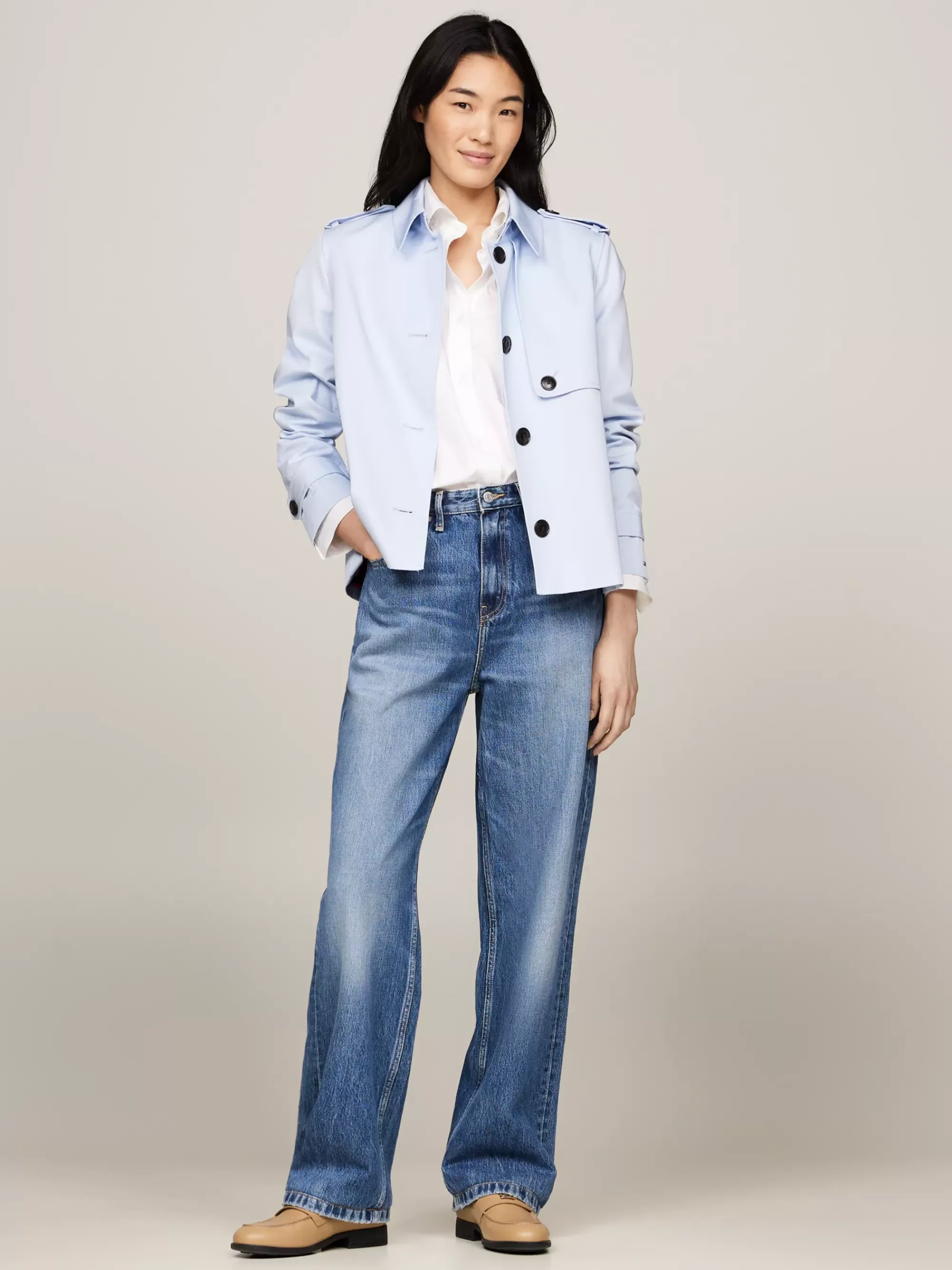 Jassen & Jacks*Tommy Hilfiger Single-breasted Korte Trenchcoat BREEZY BLUE