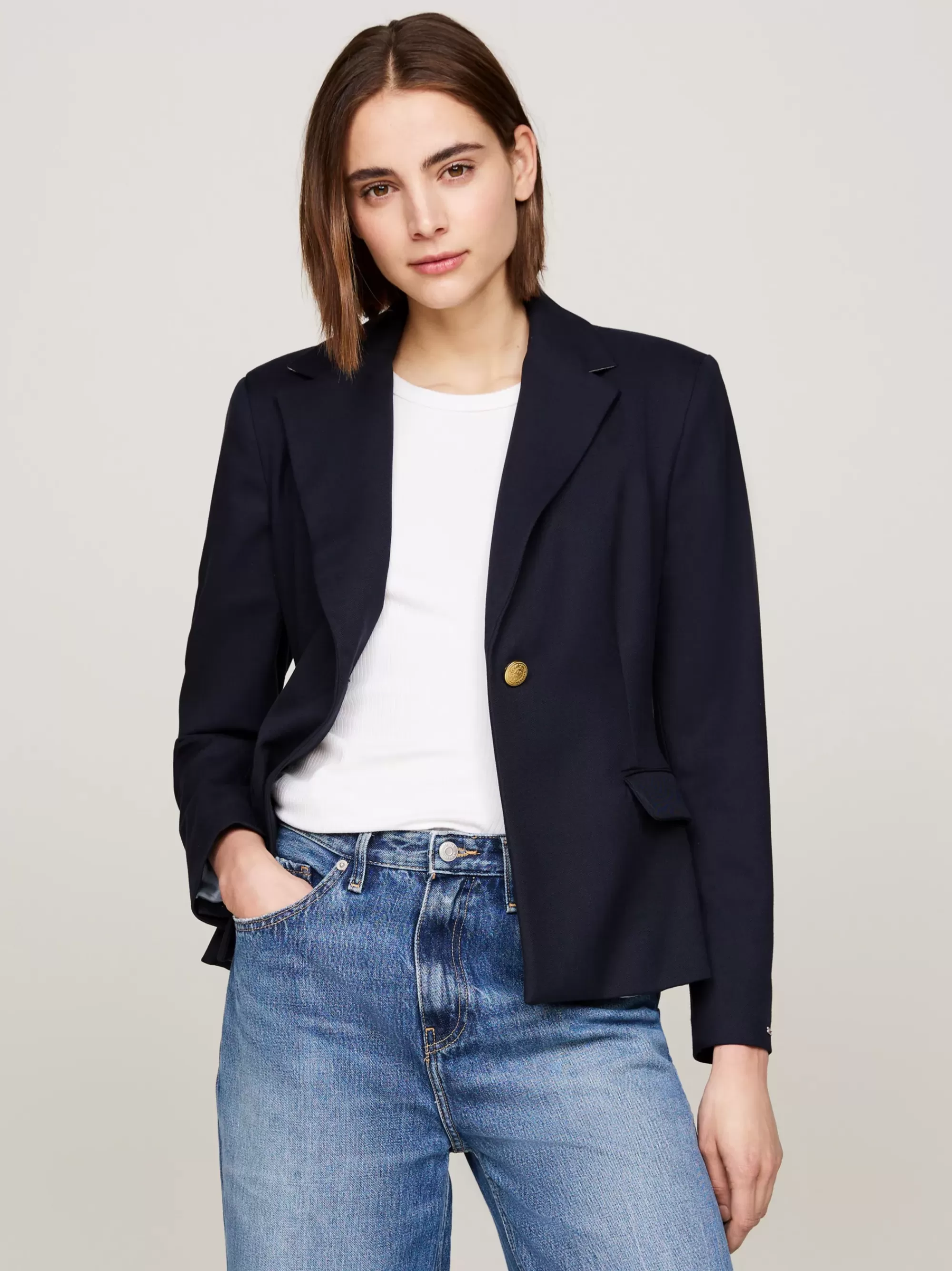 Blazers*Tommy Hilfiger Single-breasted Slim Blazer Met Metalen Vlag DESERT SKY