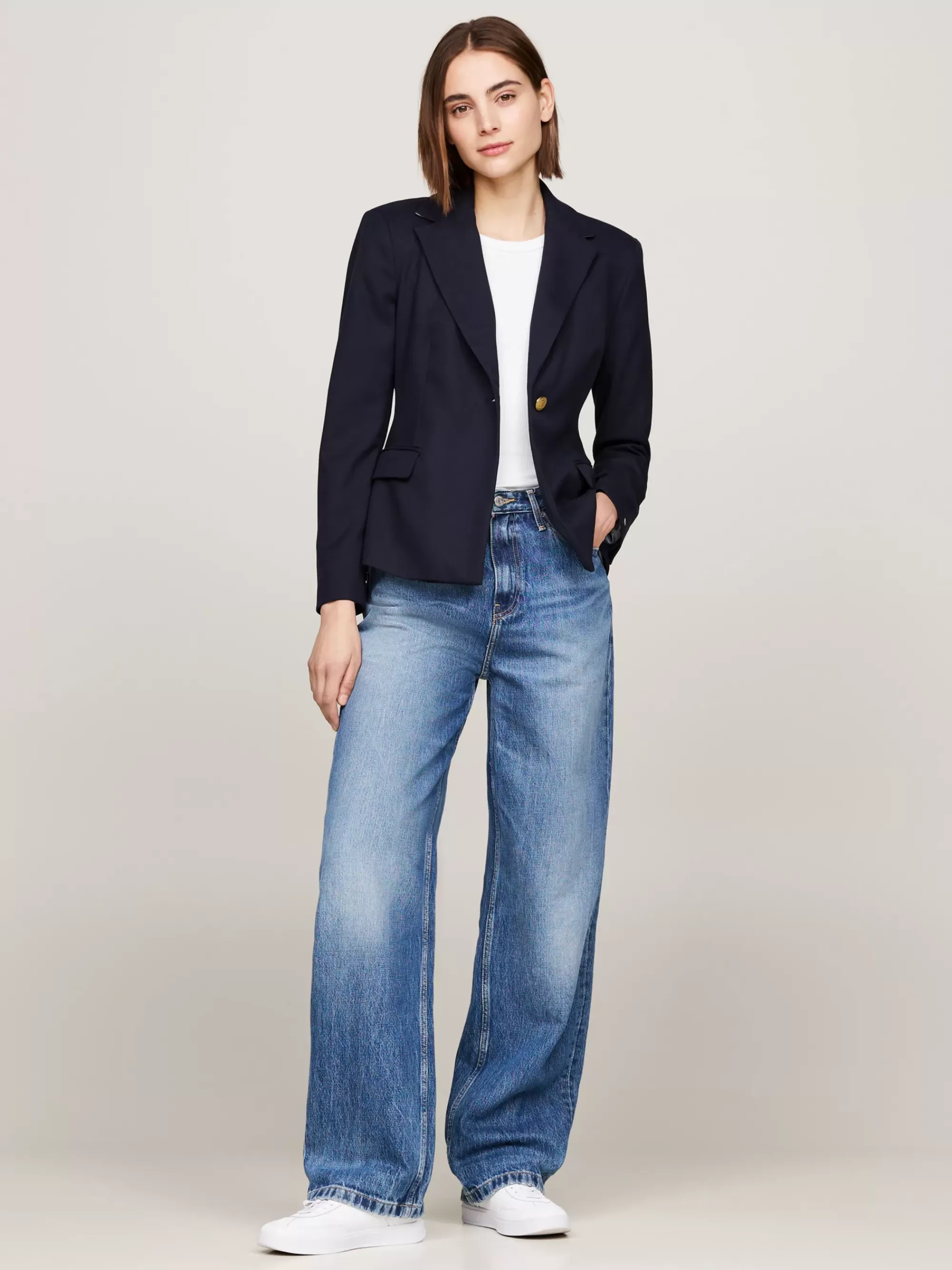 Blazers*Tommy Hilfiger Single-breasted Slim Blazer Met Metalen Vlag DESERT SKY