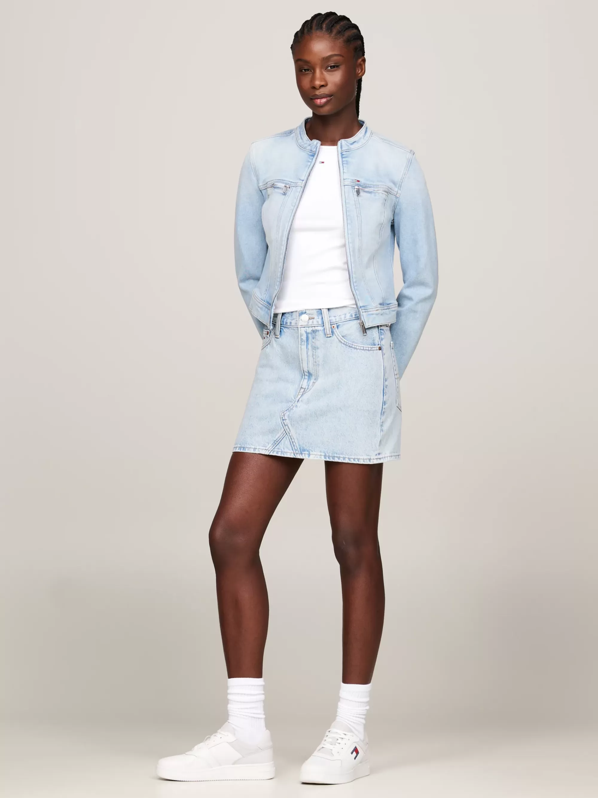 Jassen & Jacks*Tommy Hilfiger Skinny Denim Bikerjack Met Fading DENIM LIGHT