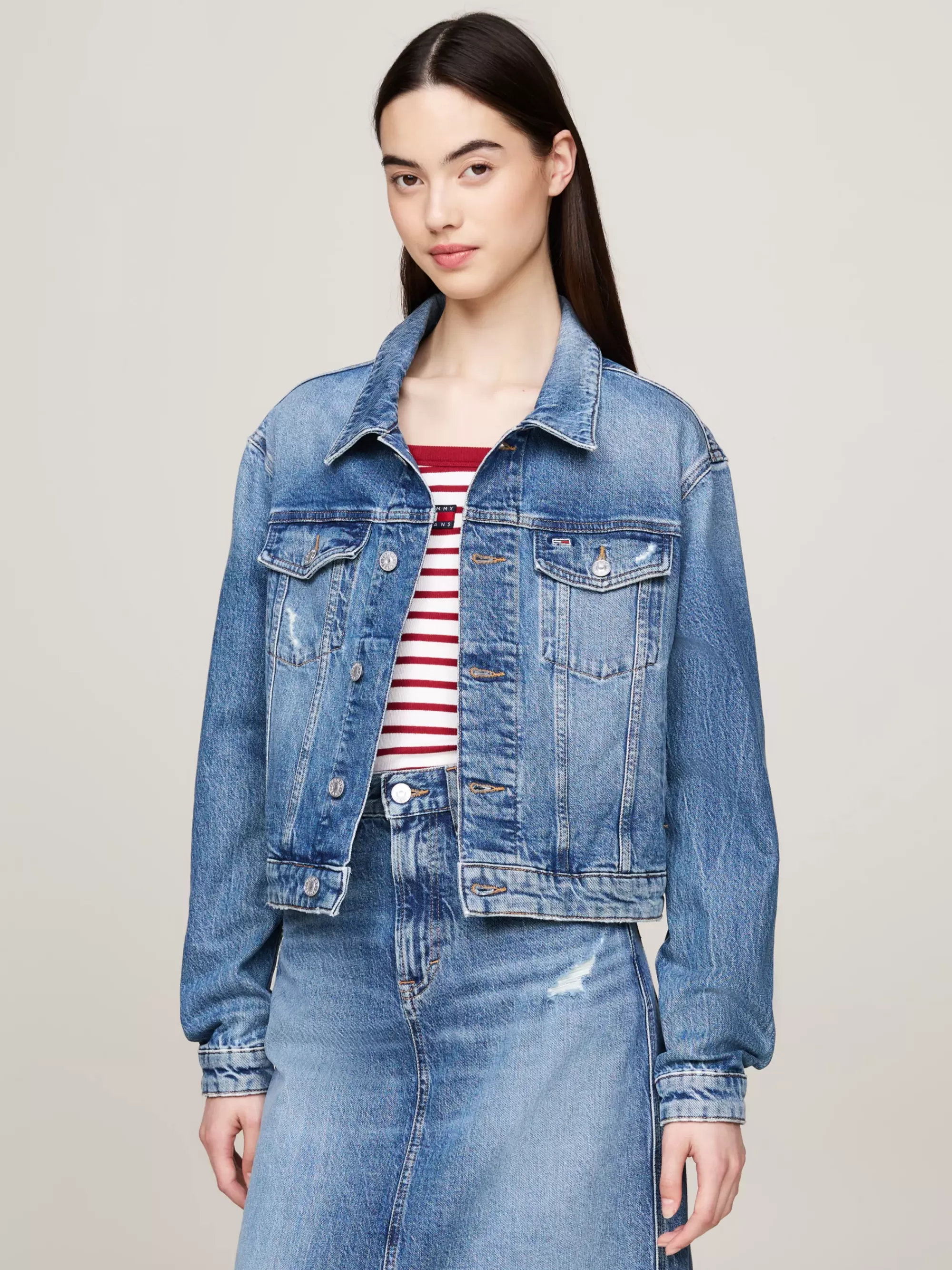 Jassen & Jacks*Tommy Hilfiger Slim Fit Cropped Truckerjack Van Denim DENIM MEDIUM