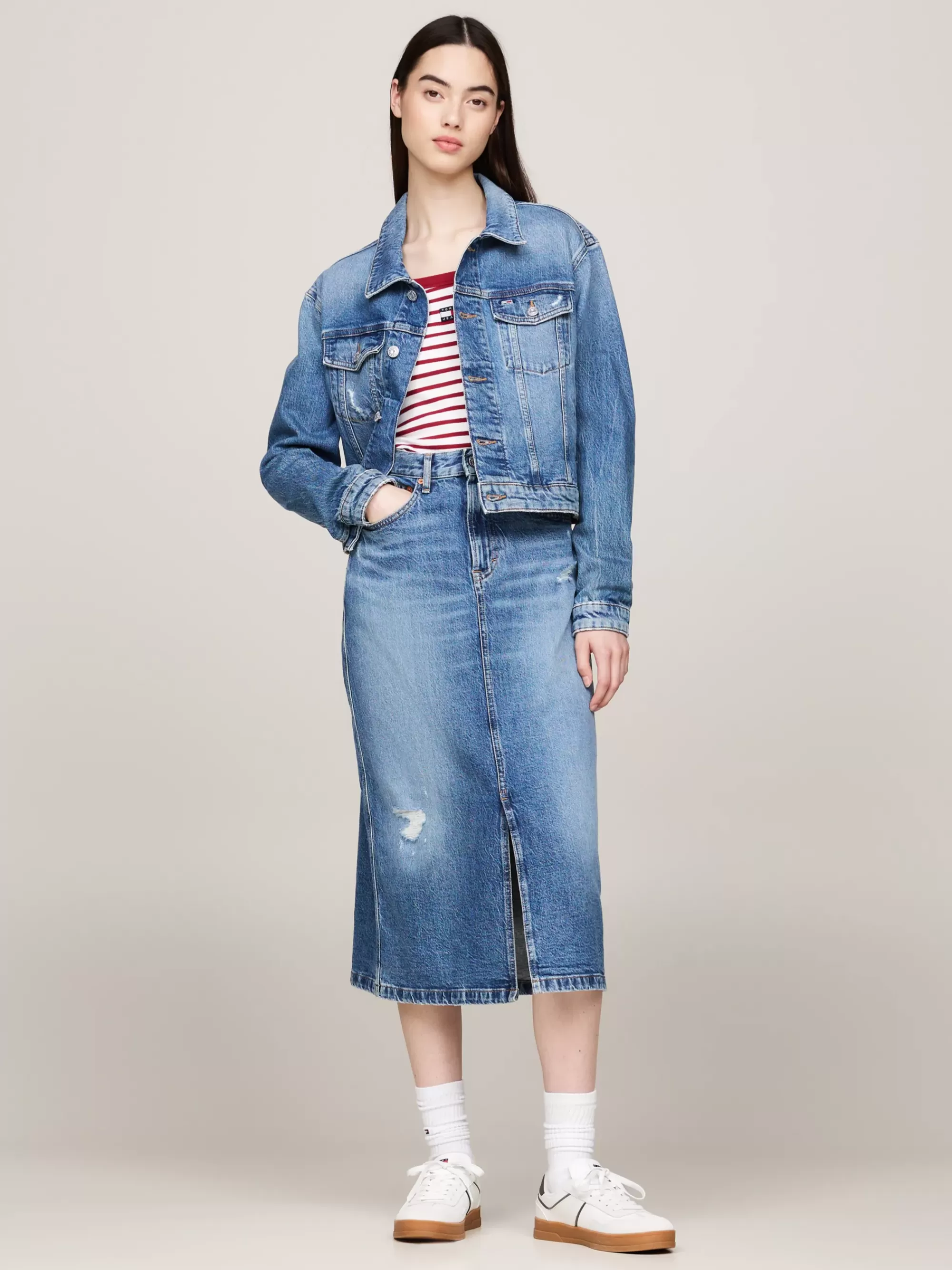 Jassen & Jacks*Tommy Hilfiger Slim Fit Cropped Truckerjack Van Denim DENIM MEDIUM