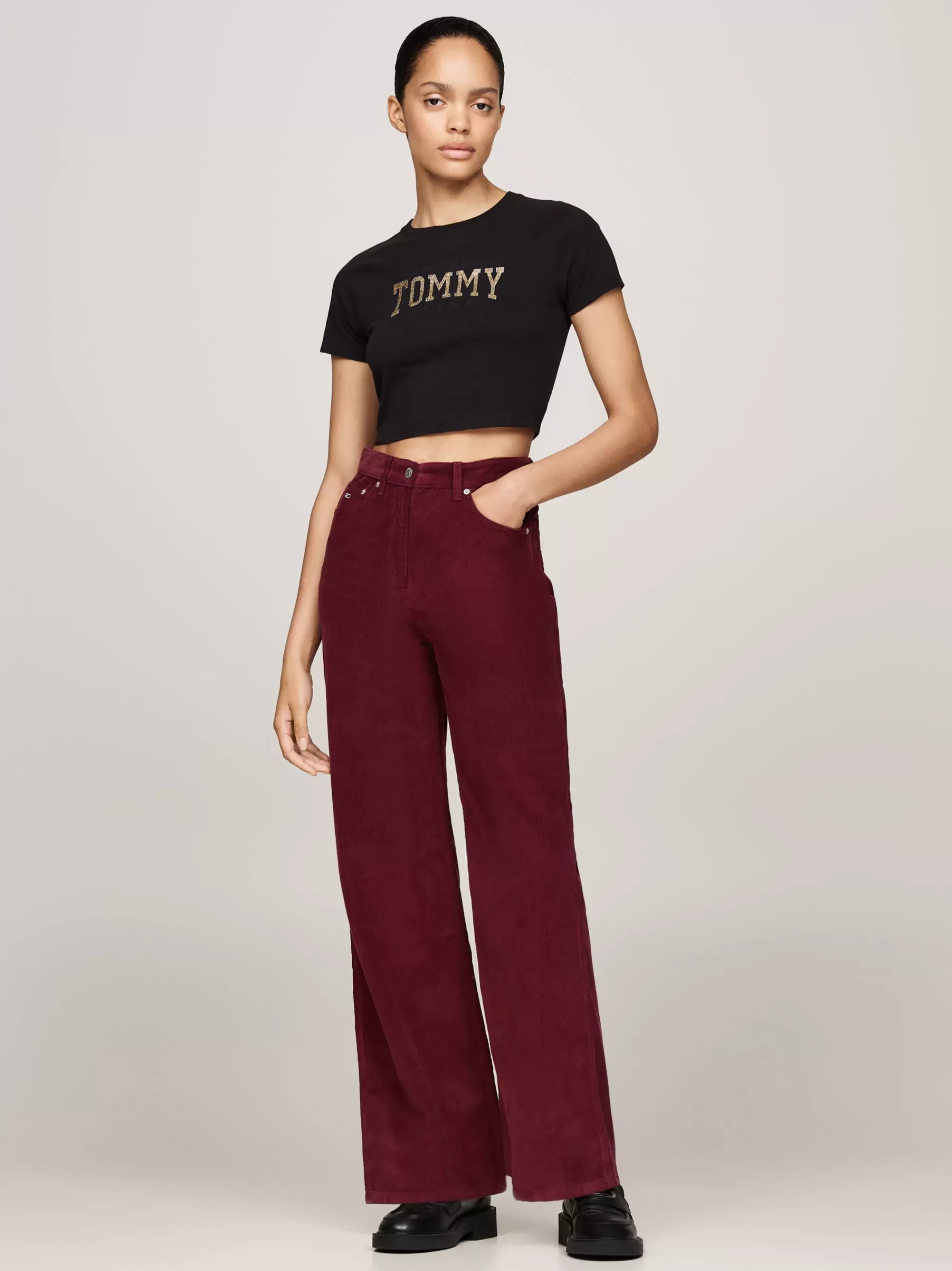 T-Shirts*Tommy Hilfiger Slim Fit Cropped T-shirt Met Glitterlogo BLACK