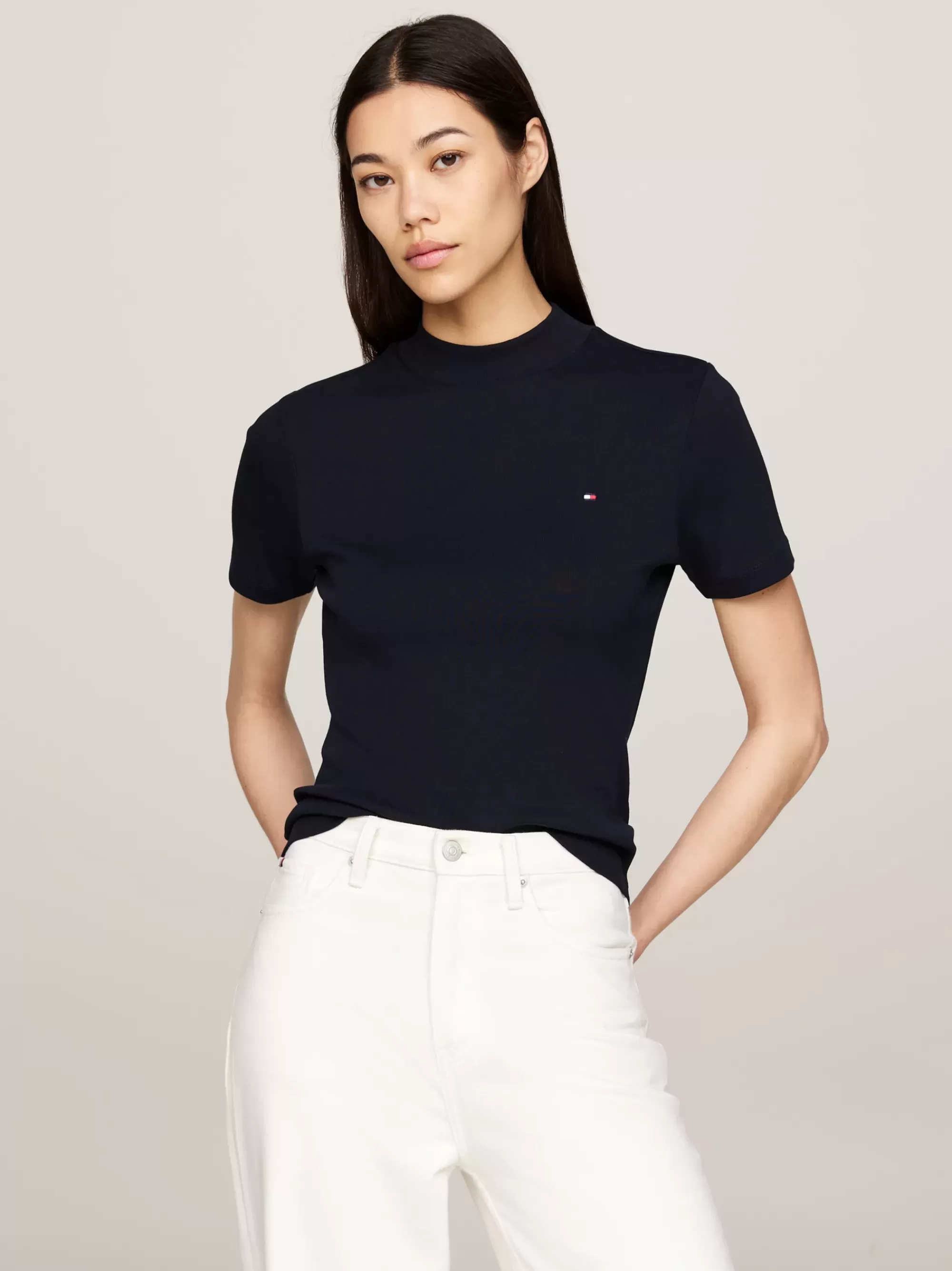 T-Shirts*Tommy Hilfiger Slim Fit Cropped T-shirt Met Opstaande Hals DESERT SKY