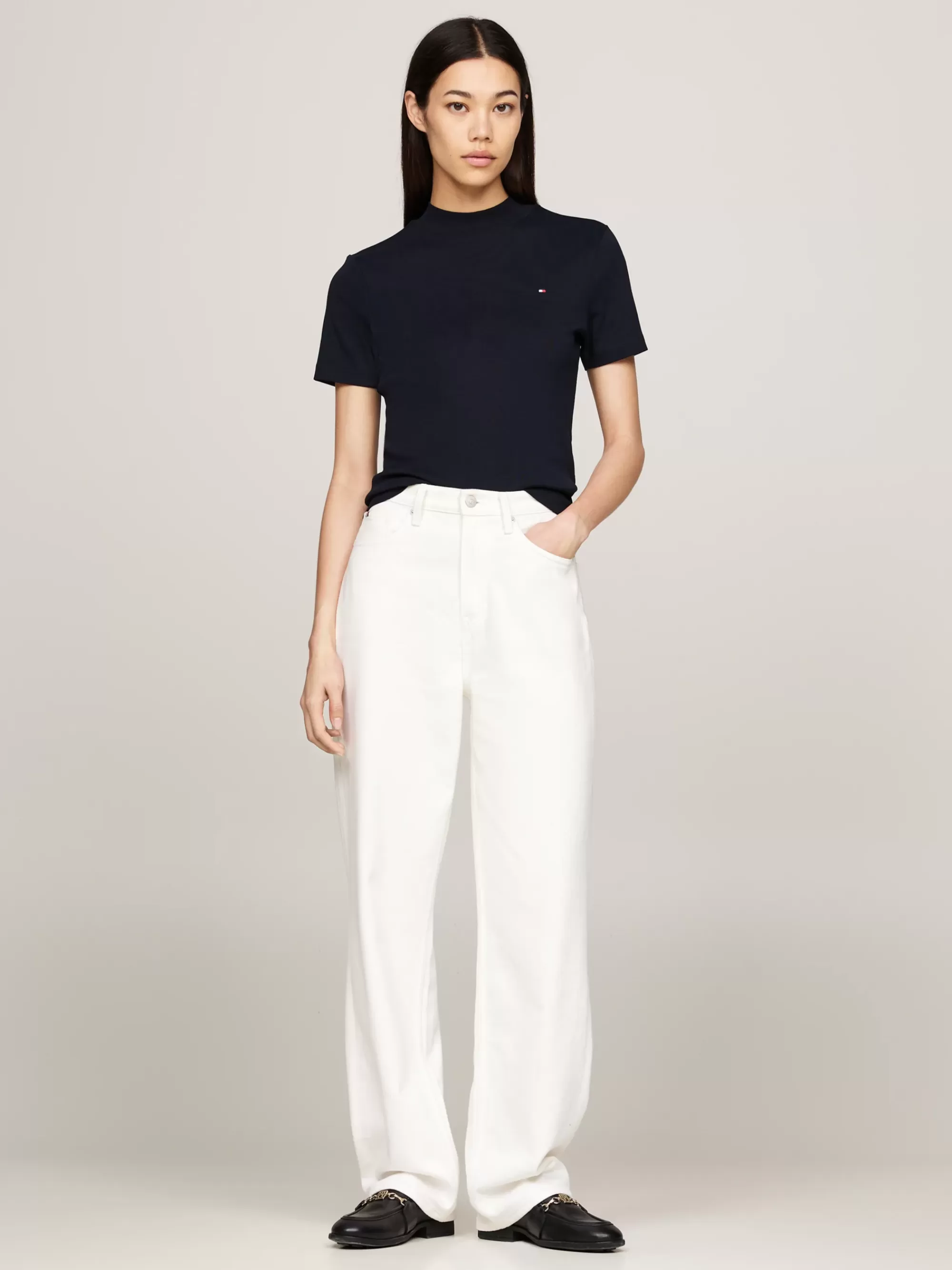 T-Shirts*Tommy Hilfiger Slim Fit Cropped T-shirt Met Opstaande Hals DESERT SKY