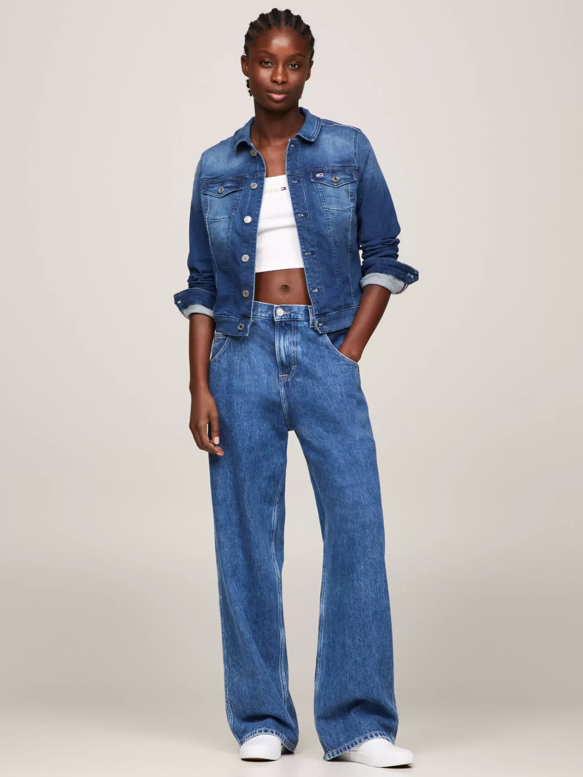Jassen & Jacks*Tommy Hilfiger Slim Fit Denimkatoenen Jack NEW NICEVILLE MID BLUE STRETCH
