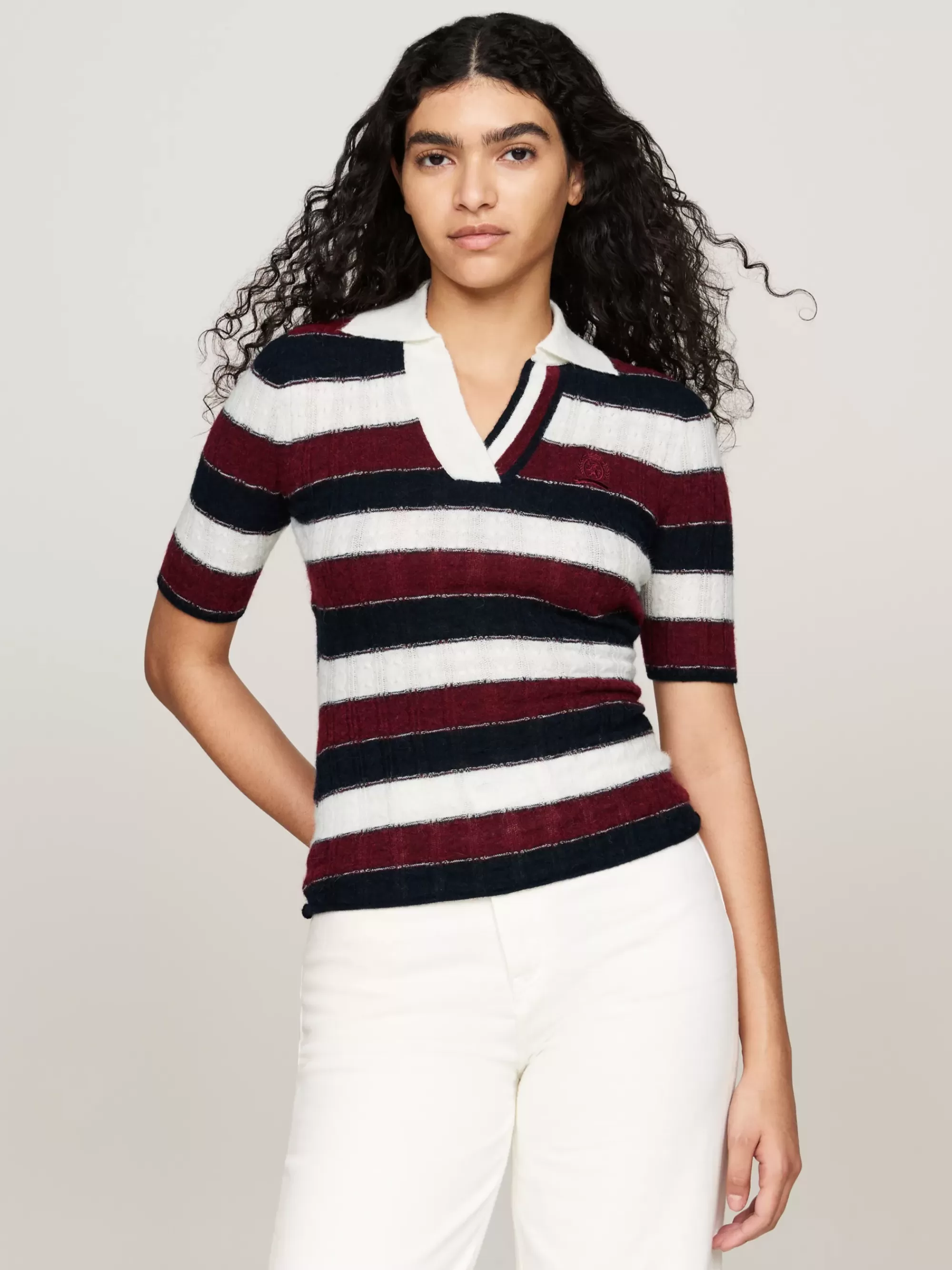 Truien | Truien & Vesten*Tommy Hilfiger Slim Fit Gebreid Poloshirt Met Embleem ECRU/MULTI