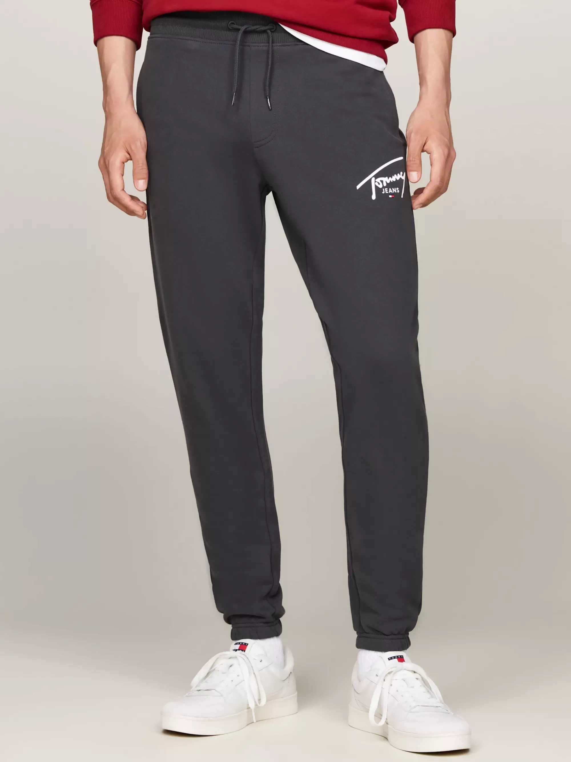 Broeken*Tommy Hilfiger Slim Fit Jogger Met Boorden En Logo NEW CHARCOAL