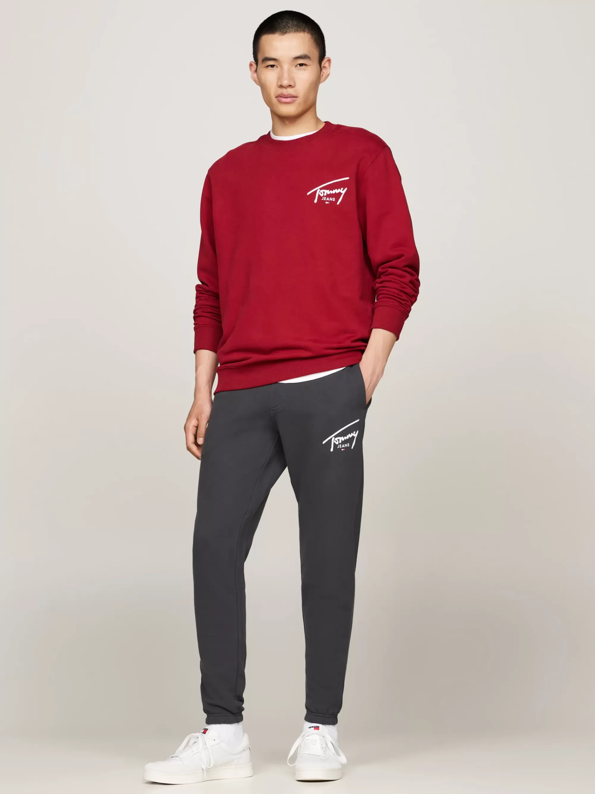 Broeken*Tommy Hilfiger Slim Fit Jogger Met Boorden En Logo NEW CHARCOAL