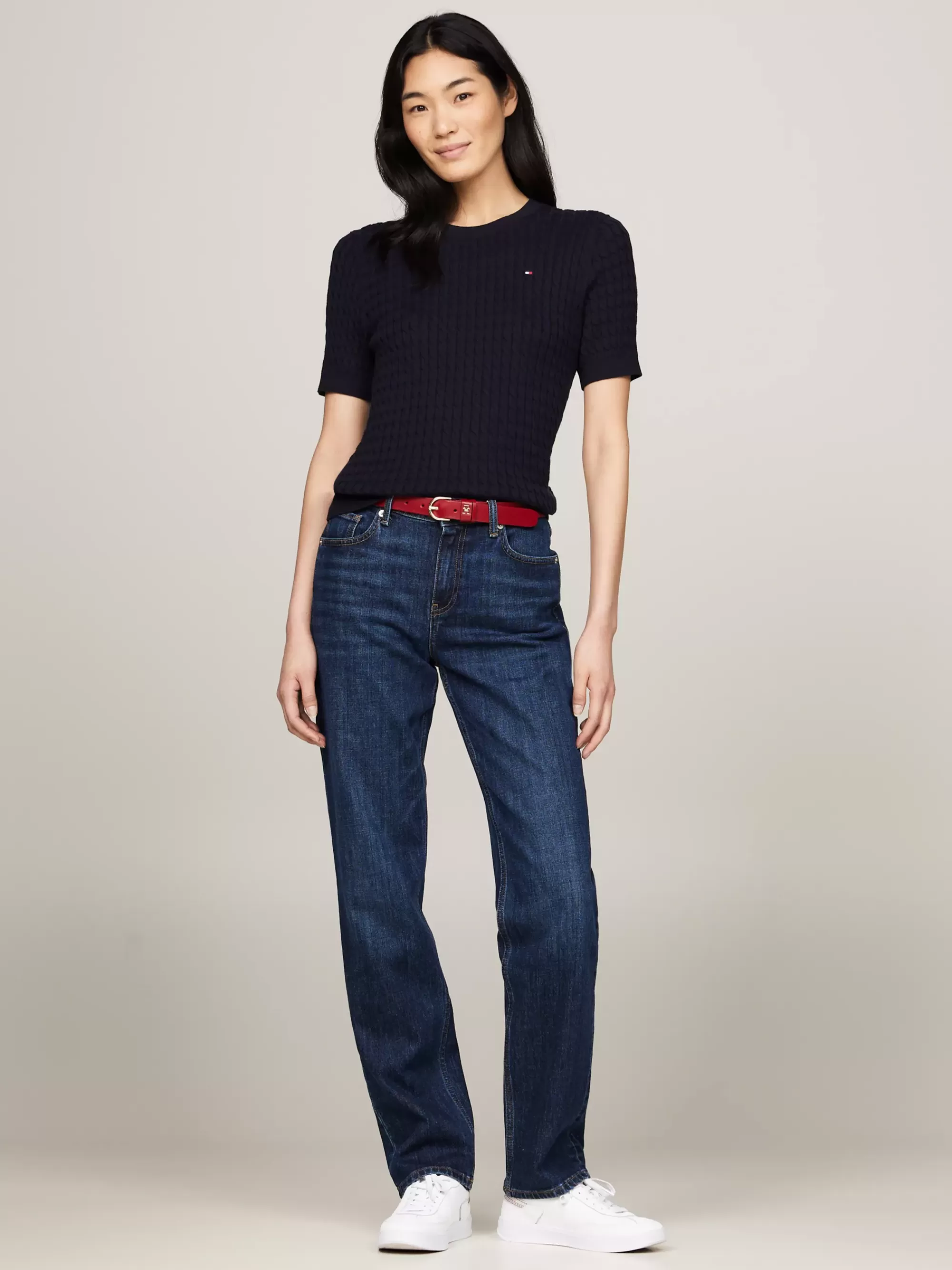 Truien Met Ronde Hals | Truien*Tommy Hilfiger Slim Fit Kabelgebreide Trui Met Korte Muowen DESERT SKY