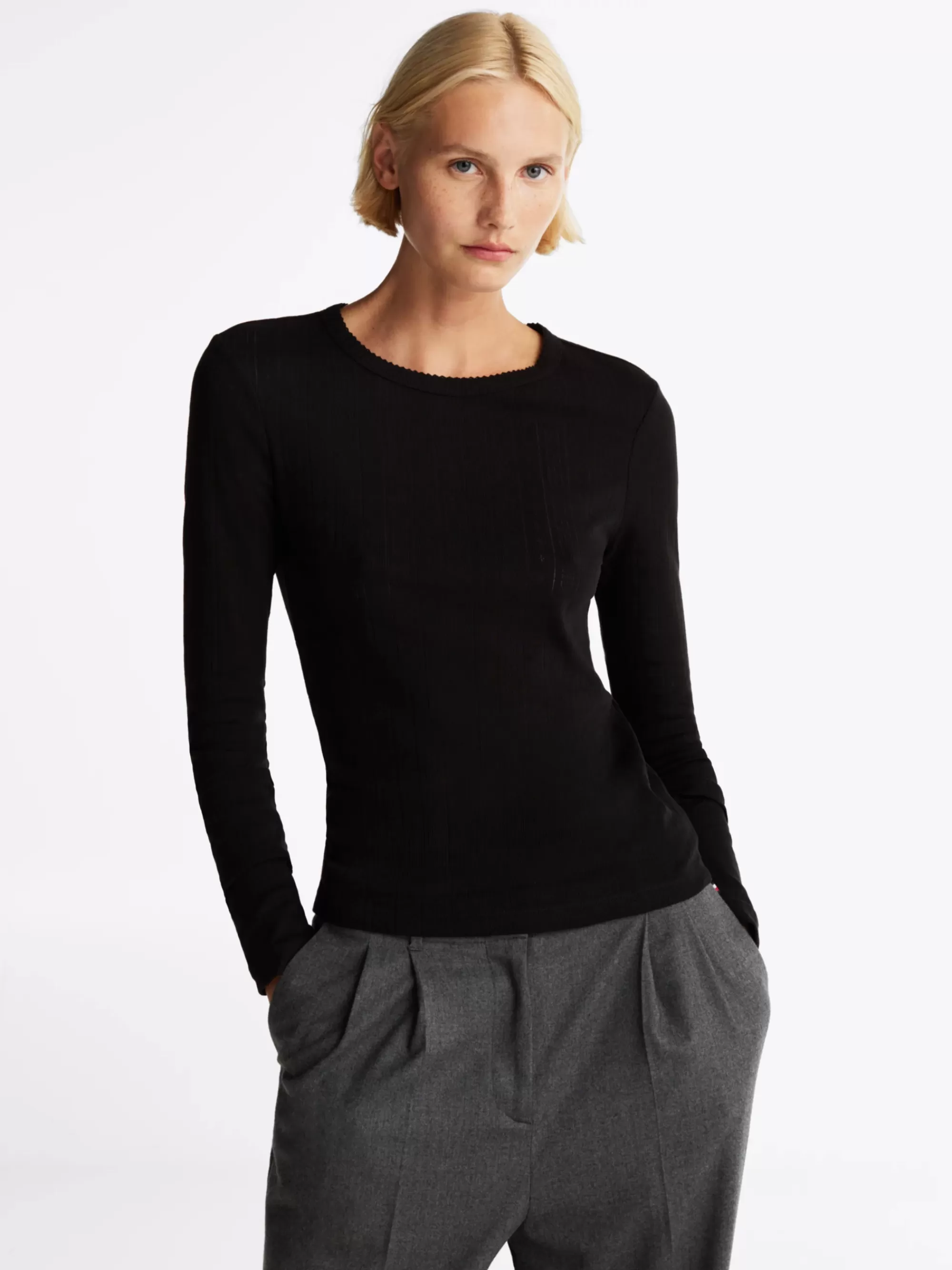 T-Shirts*Tommy Hilfiger Slim Fit Longsleeve T-shirt Met Ajour BLACK