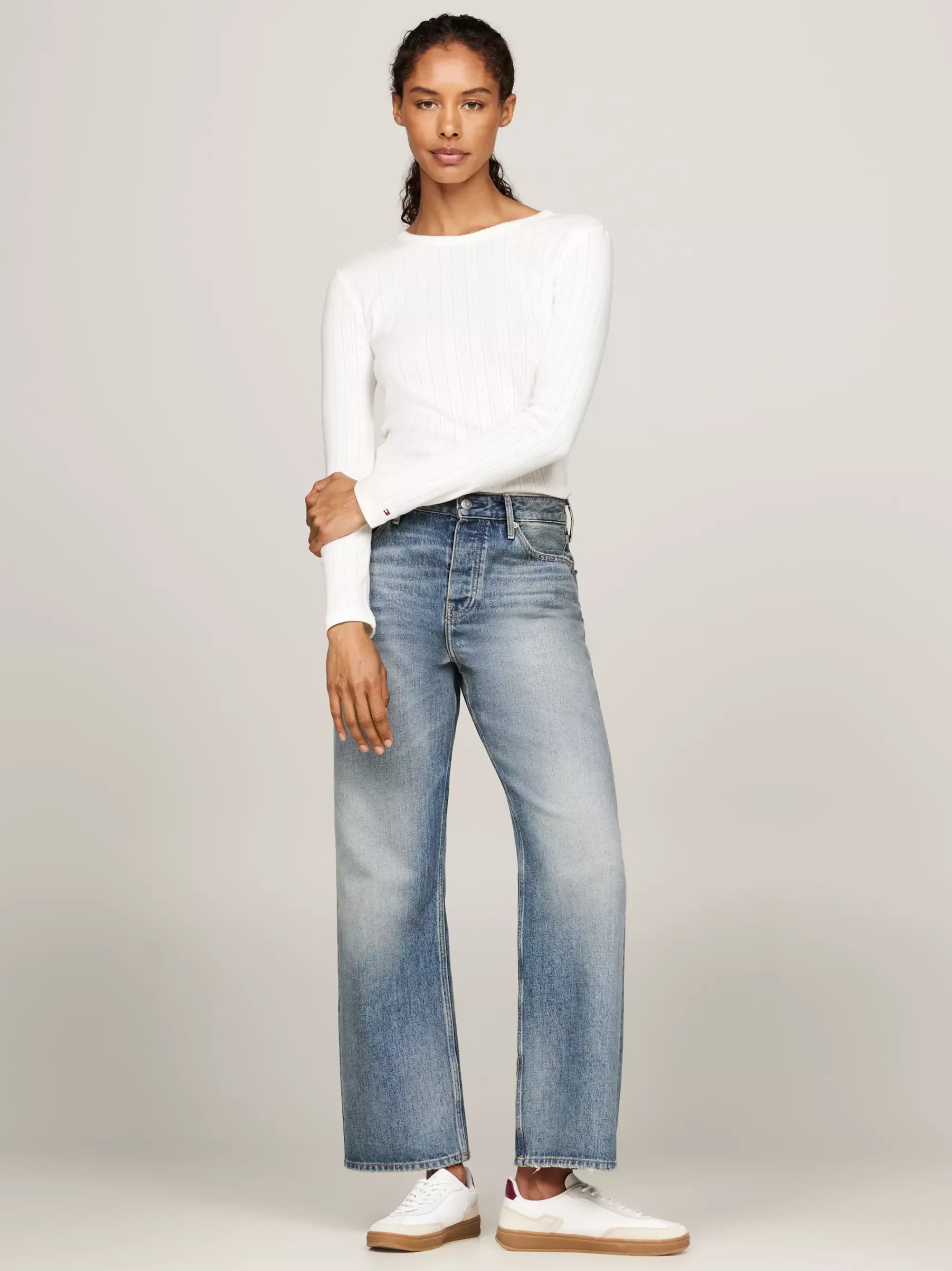 T-Shirts*Tommy Hilfiger Slim Fit Longsleeve T-shirt Met Ajour ANCIENT WHITE