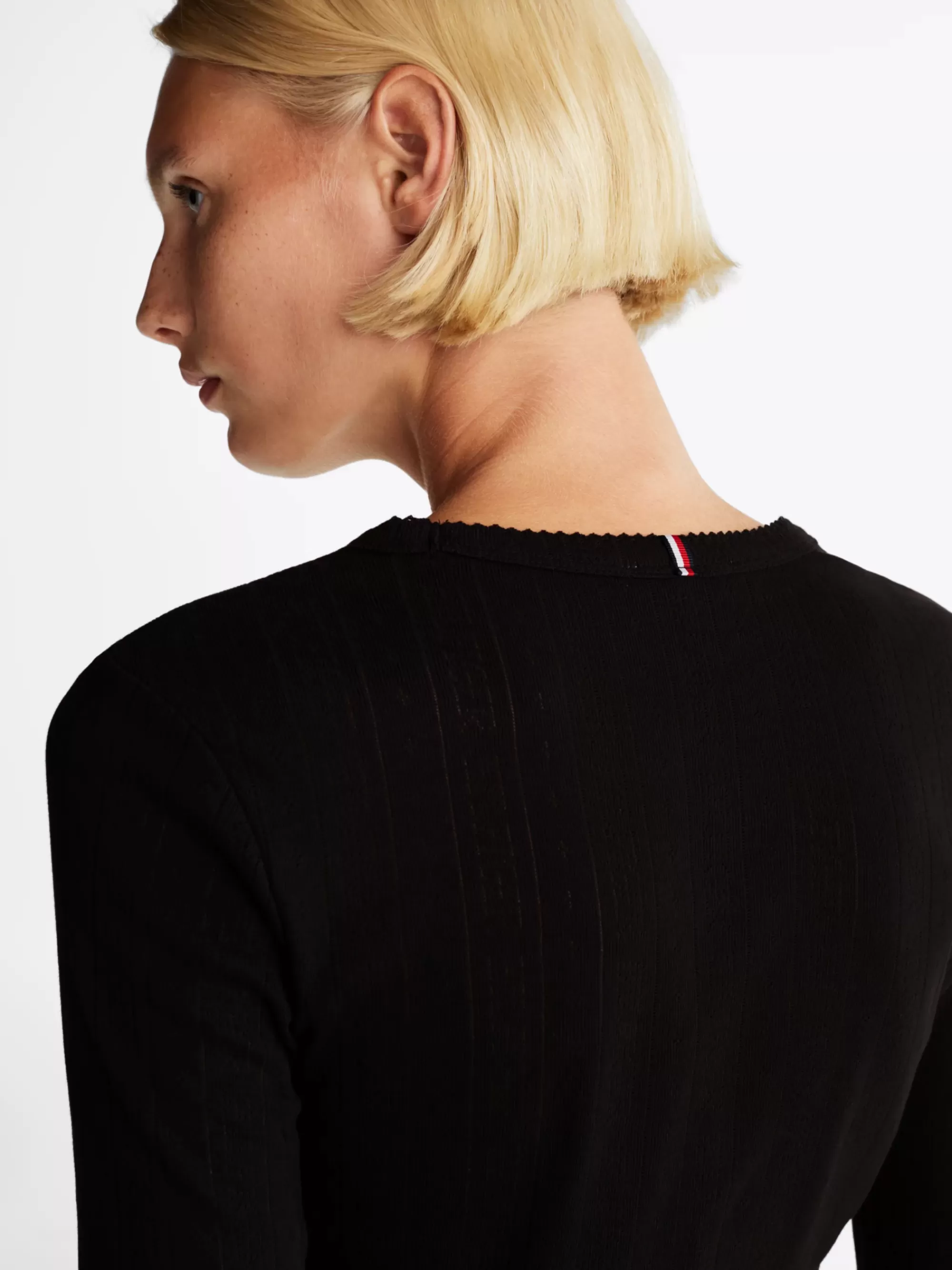 T-Shirts*Tommy Hilfiger Slim Fit Longsleeve T-shirt Met Ajour BLACK