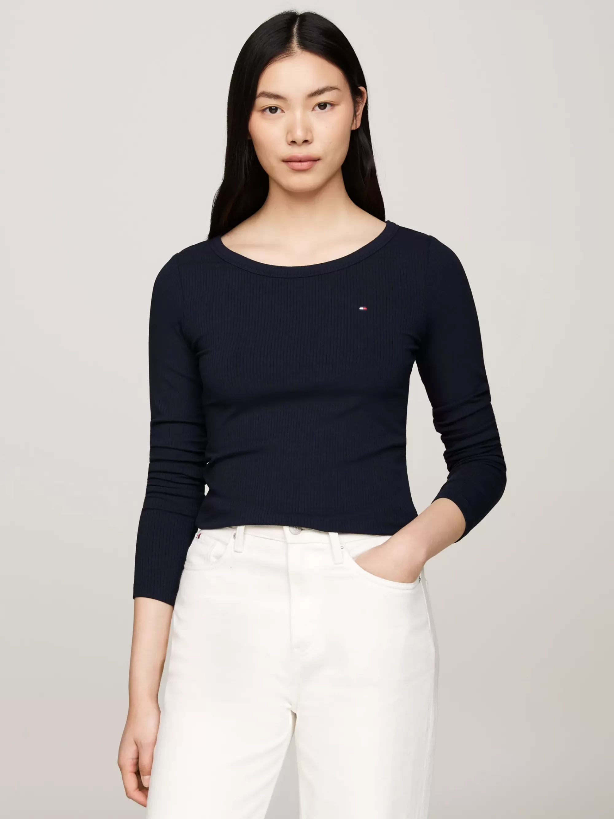 T-Shirts*Tommy Hilfiger Slim Fit Longsleeve T-shirt Met Boothals DESERT SKY