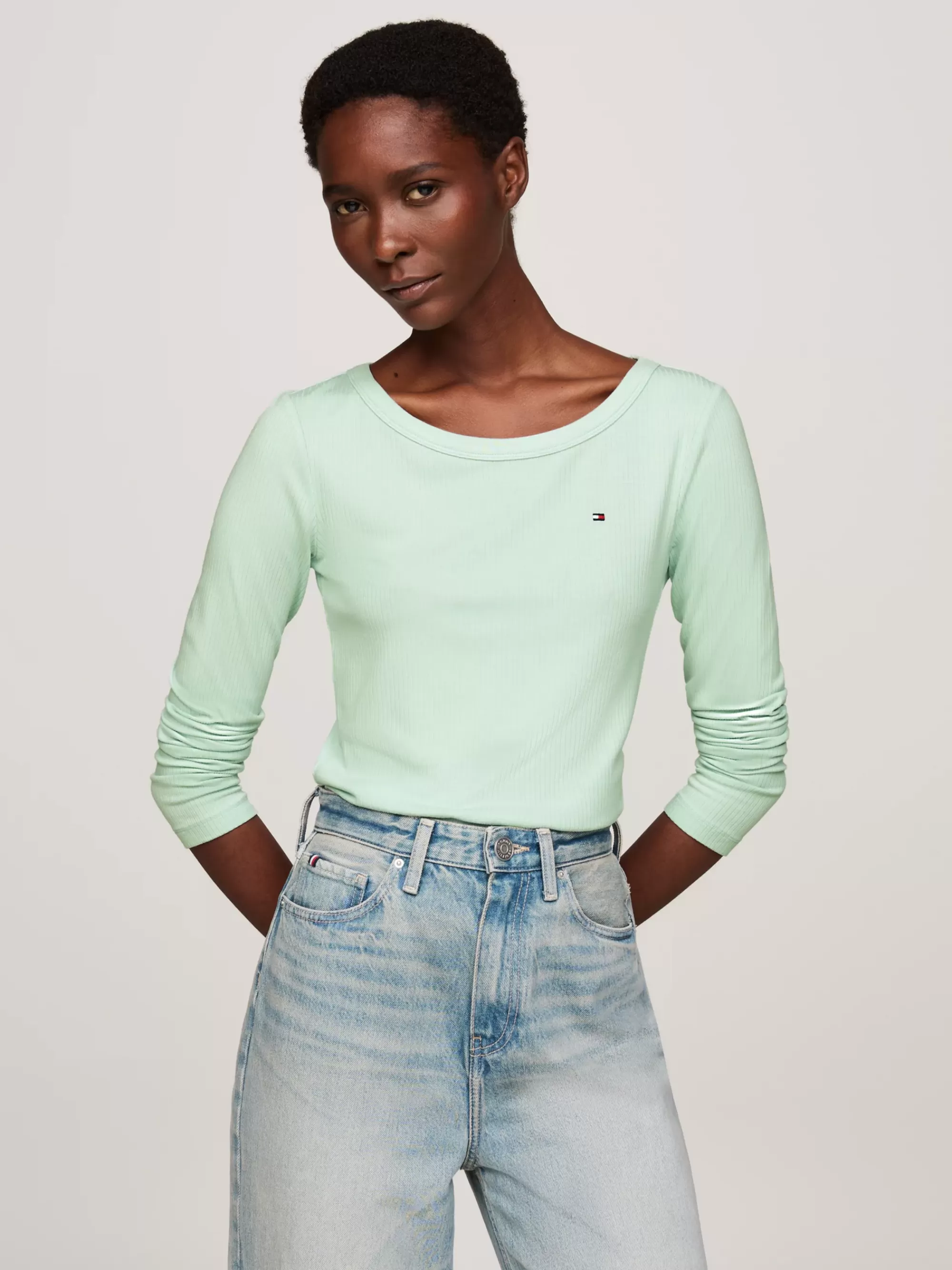 T-Shirts*Tommy Hilfiger Slim Fit Longsleeve T-shirt Met Boothals MINTY ESSENCE