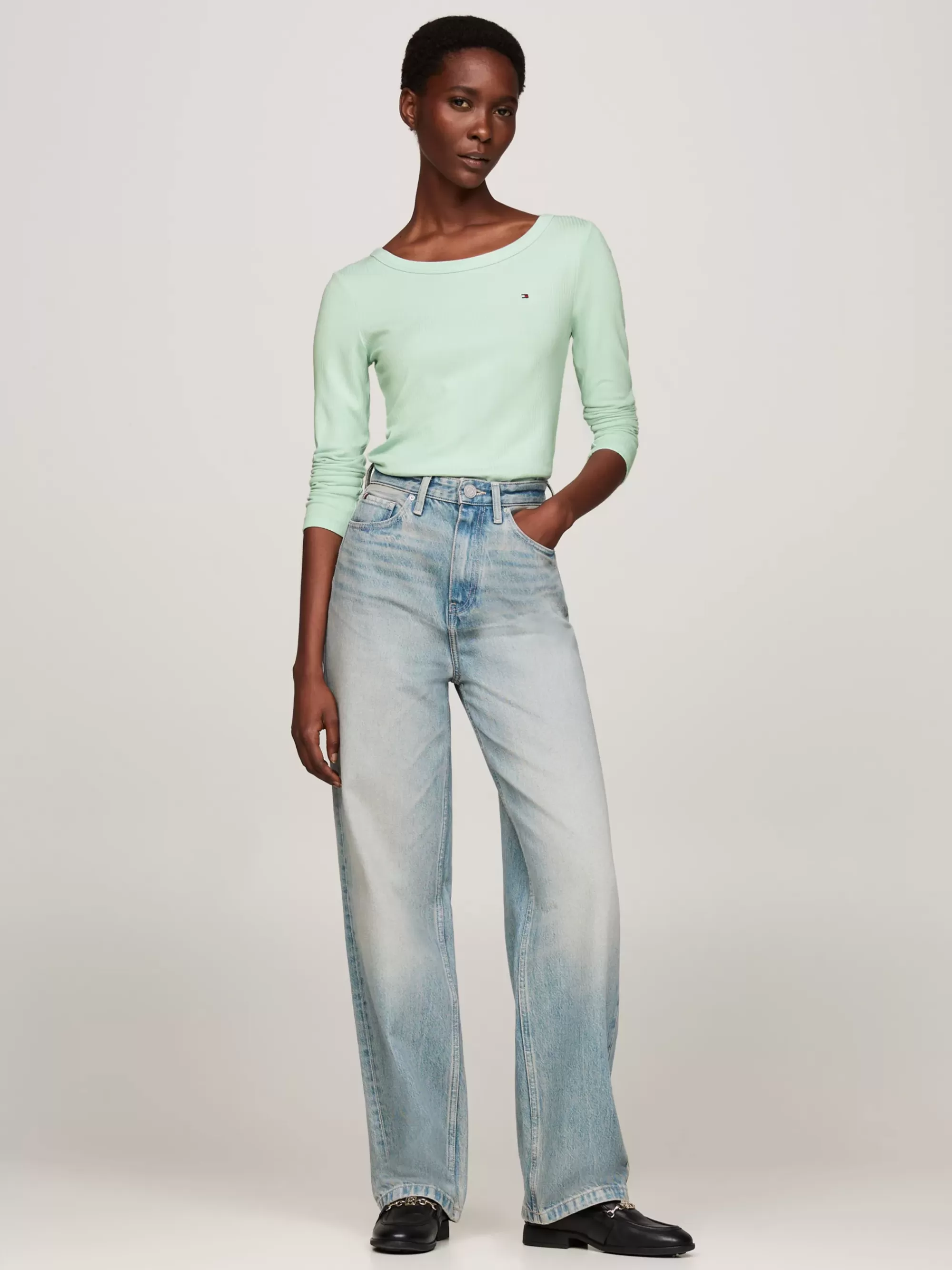 T-Shirts*Tommy Hilfiger Slim Fit Longsleeve T-shirt Met Boothals MINTY ESSENCE