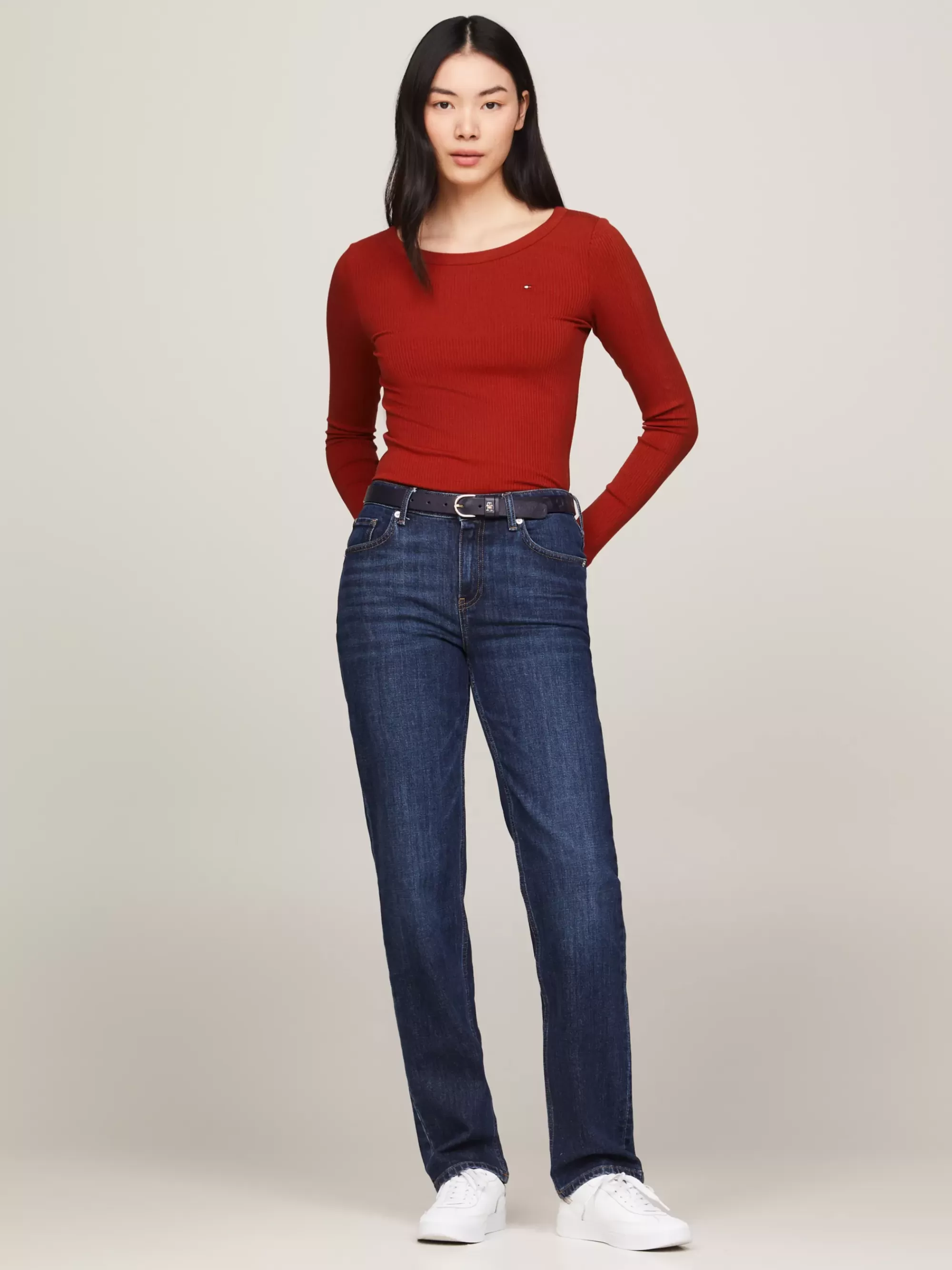 T-Shirts*Tommy Hilfiger Slim Fit Longsleeve T-shirt Met Boothals DARK MAGMA
