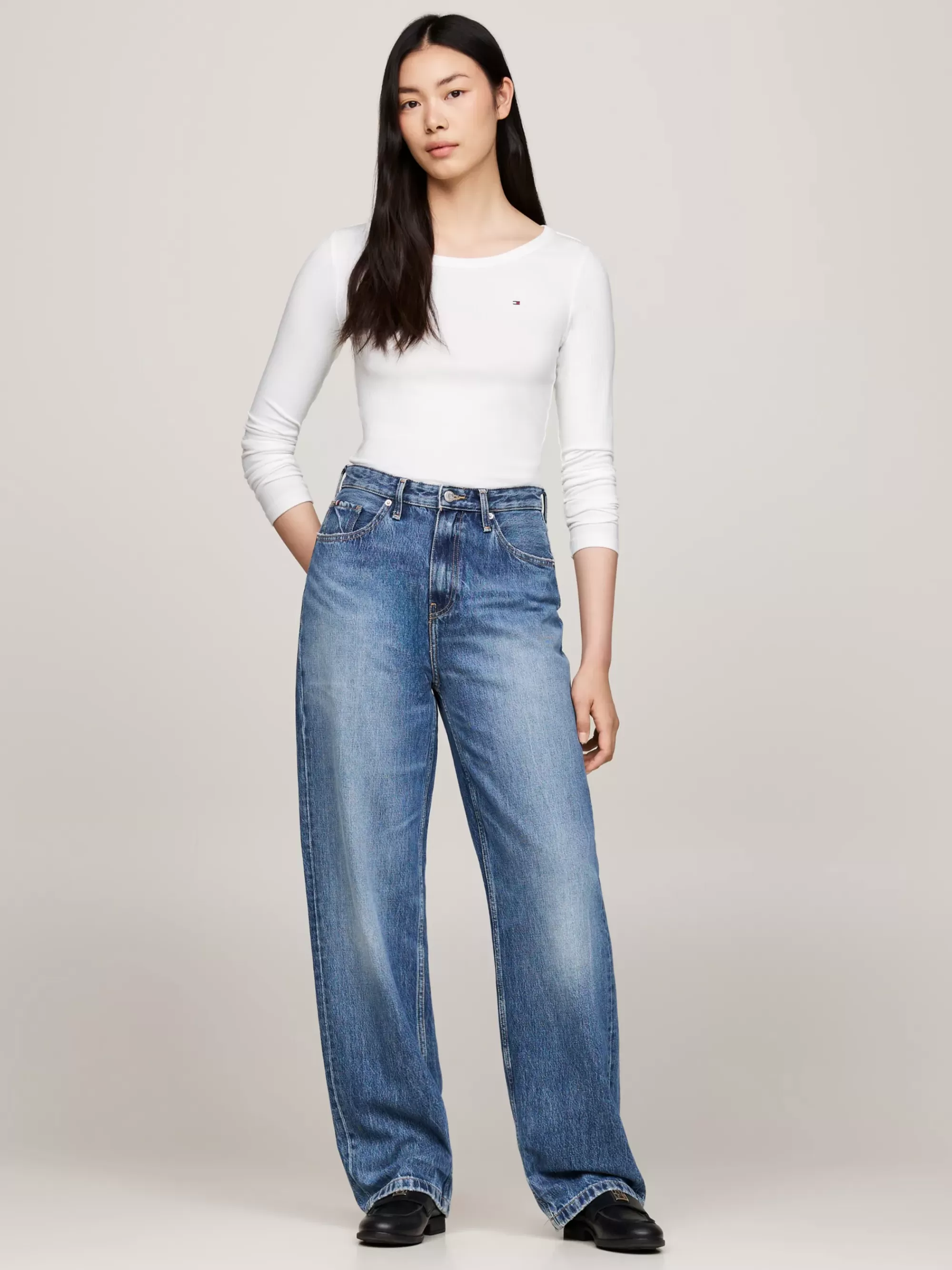 T-Shirts*Tommy Hilfiger Slim Fit Longsleeve T-shirt Met Boothals ECRU