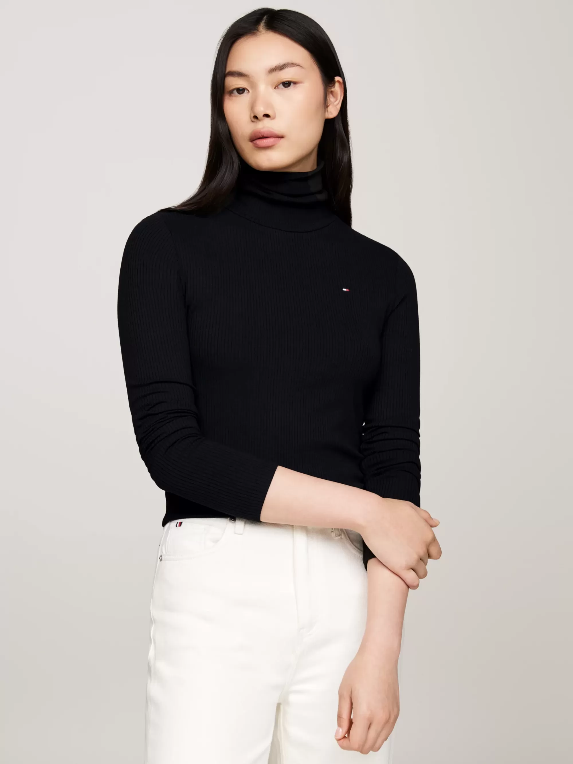 T-Shirts*Tommy Hilfiger Slim Fit Longsleeve T-shirt Met Col BLACK