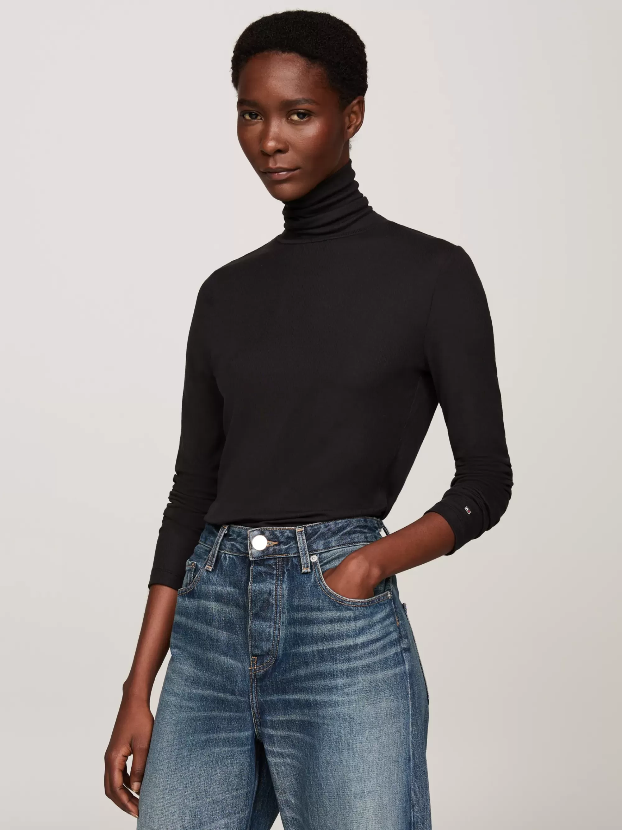 T-Shirts*Tommy Hilfiger Slim Fit Longsleeve T-shirt Met Col BLACK