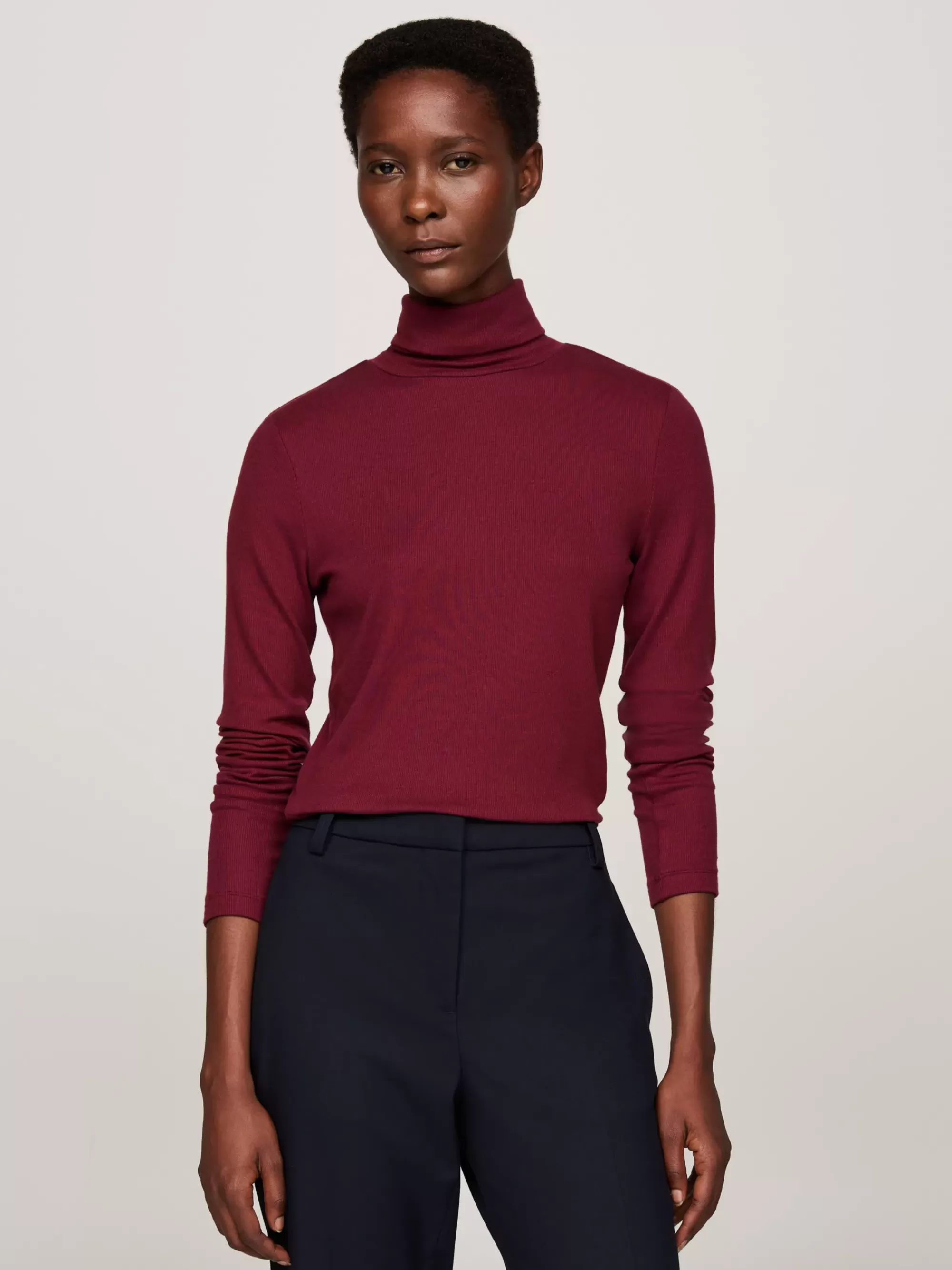 T-Shirts*Tommy Hilfiger Slim Fit Longsleeve T-shirt Met Col DEEP ROUGE