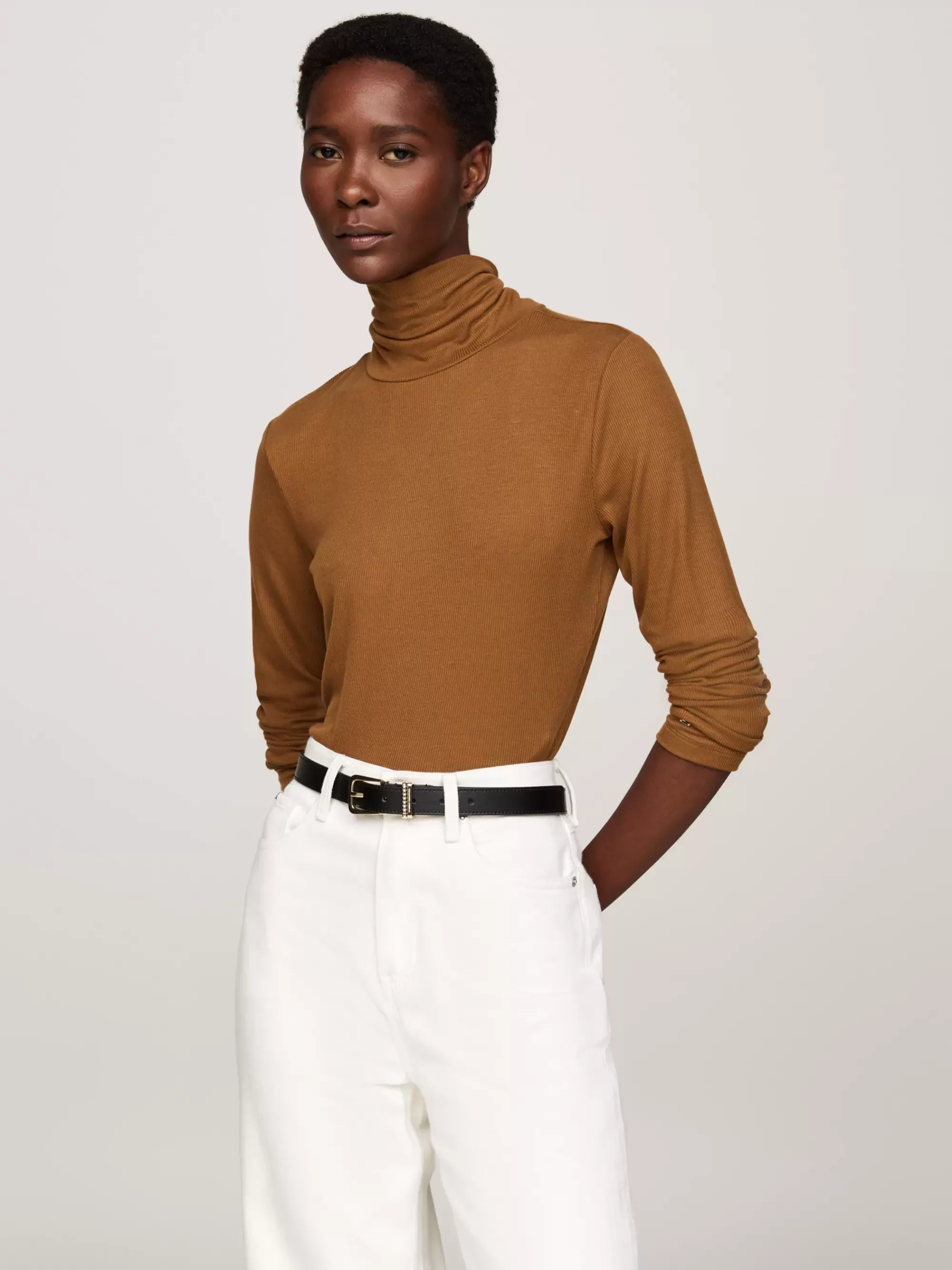 T-Shirts*Tommy Hilfiger Slim Fit Longsleeve T-shirt Met Col HIGHLAND KHAKI