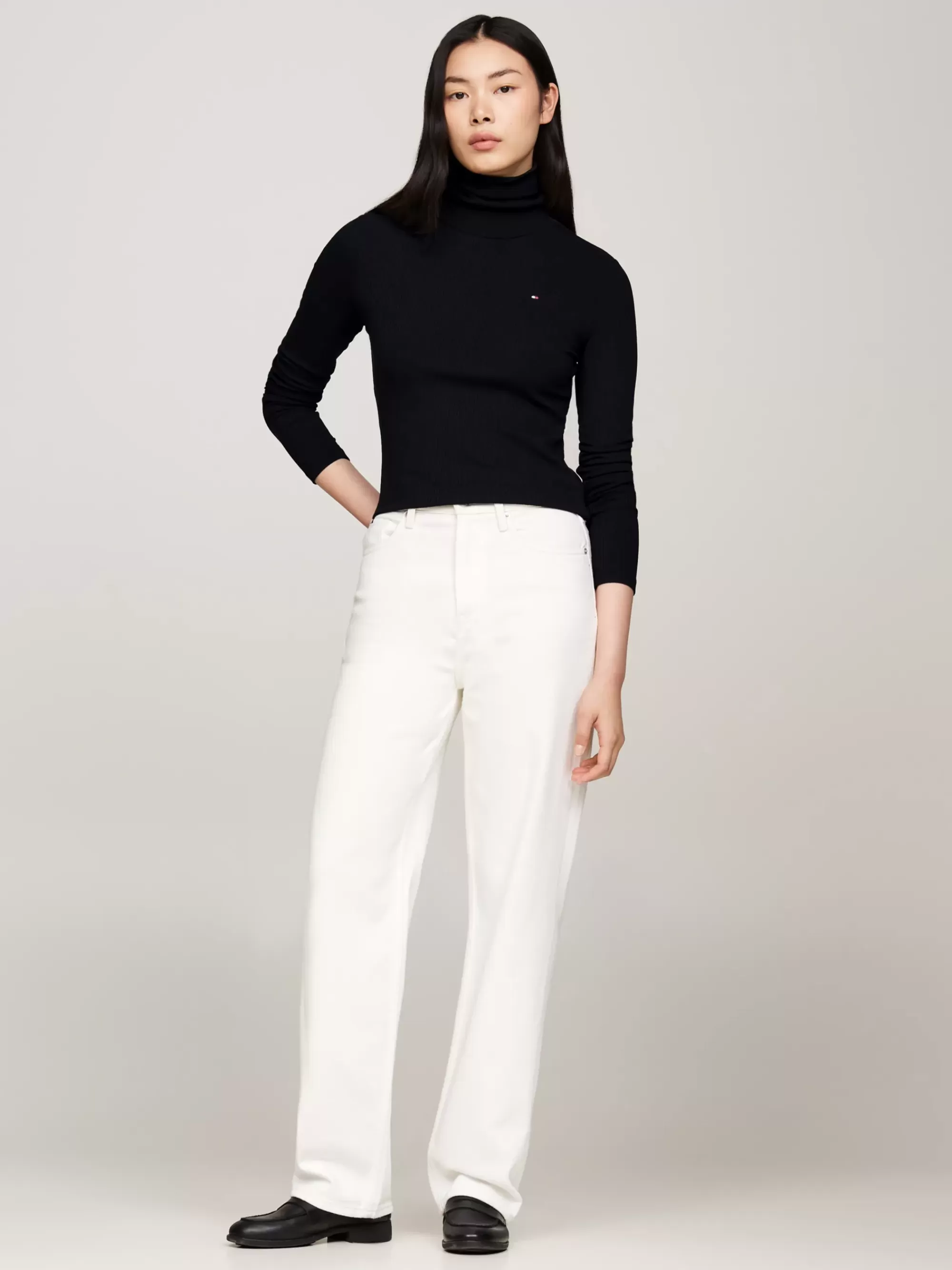 T-Shirts*Tommy Hilfiger Slim Fit Longsleeve T-shirt Met Col BLACK