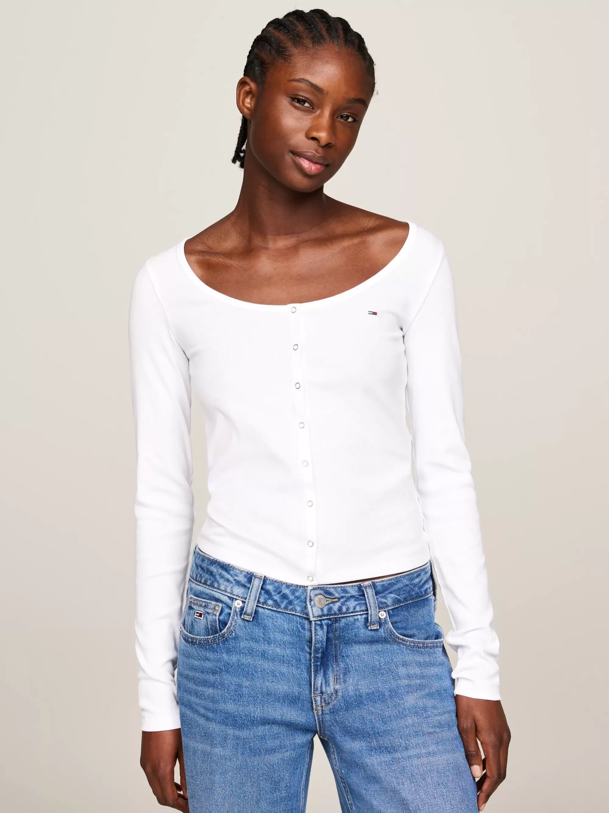 T-Shirts*Tommy Hilfiger Slim Fit Longsleeve T-shirt Met Drukknopen WHITE