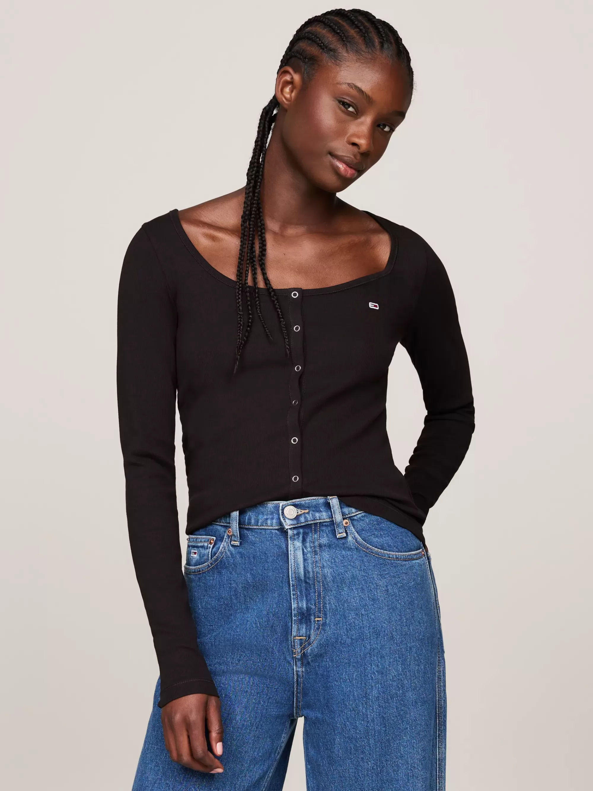 T-Shirts*Tommy Hilfiger Slim Fit Longsleeve T-shirt Met Drukknopen BLACK