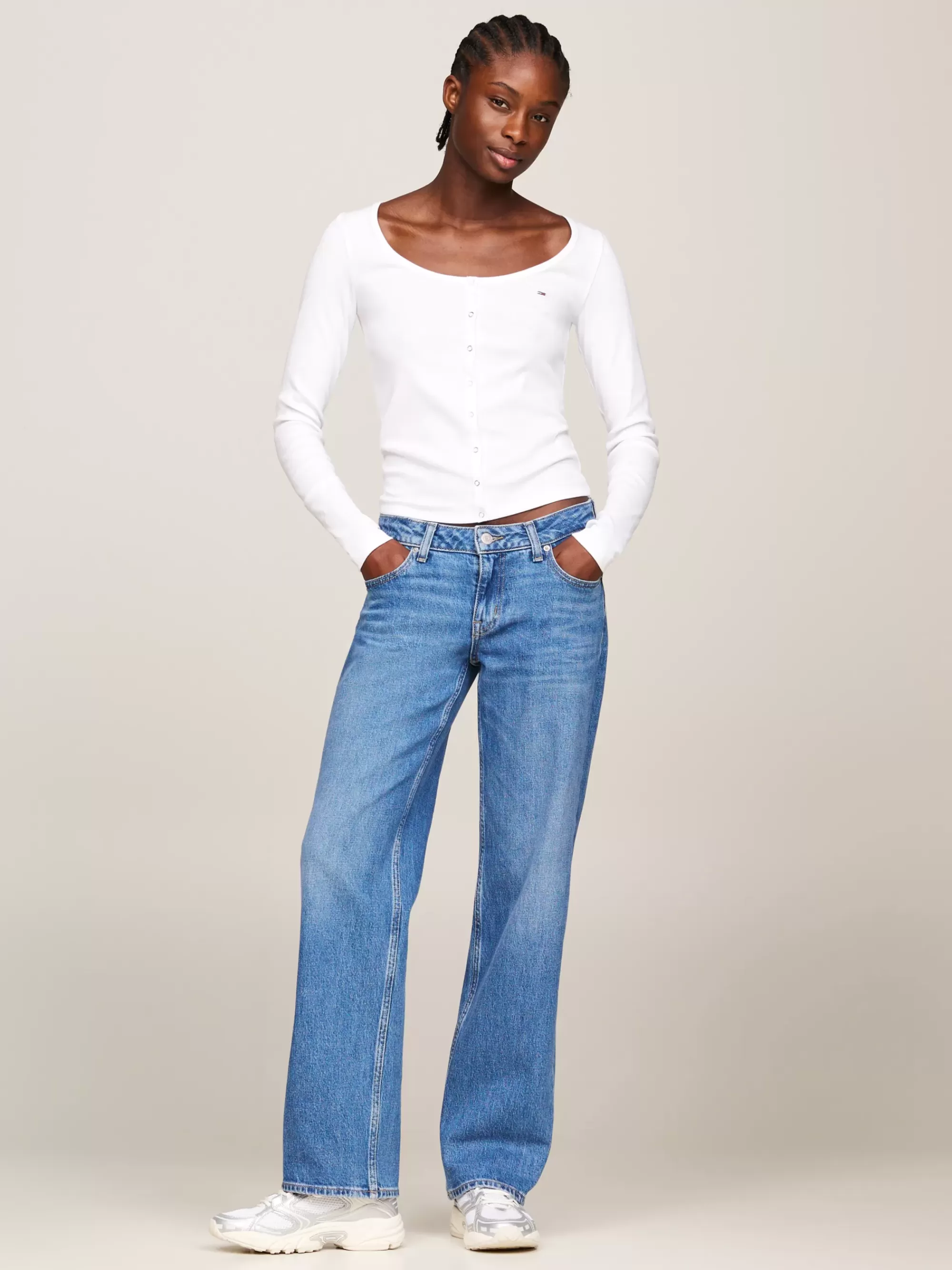 T-Shirts*Tommy Hilfiger Slim Fit Longsleeve T-shirt Met Drukknopen WHITE