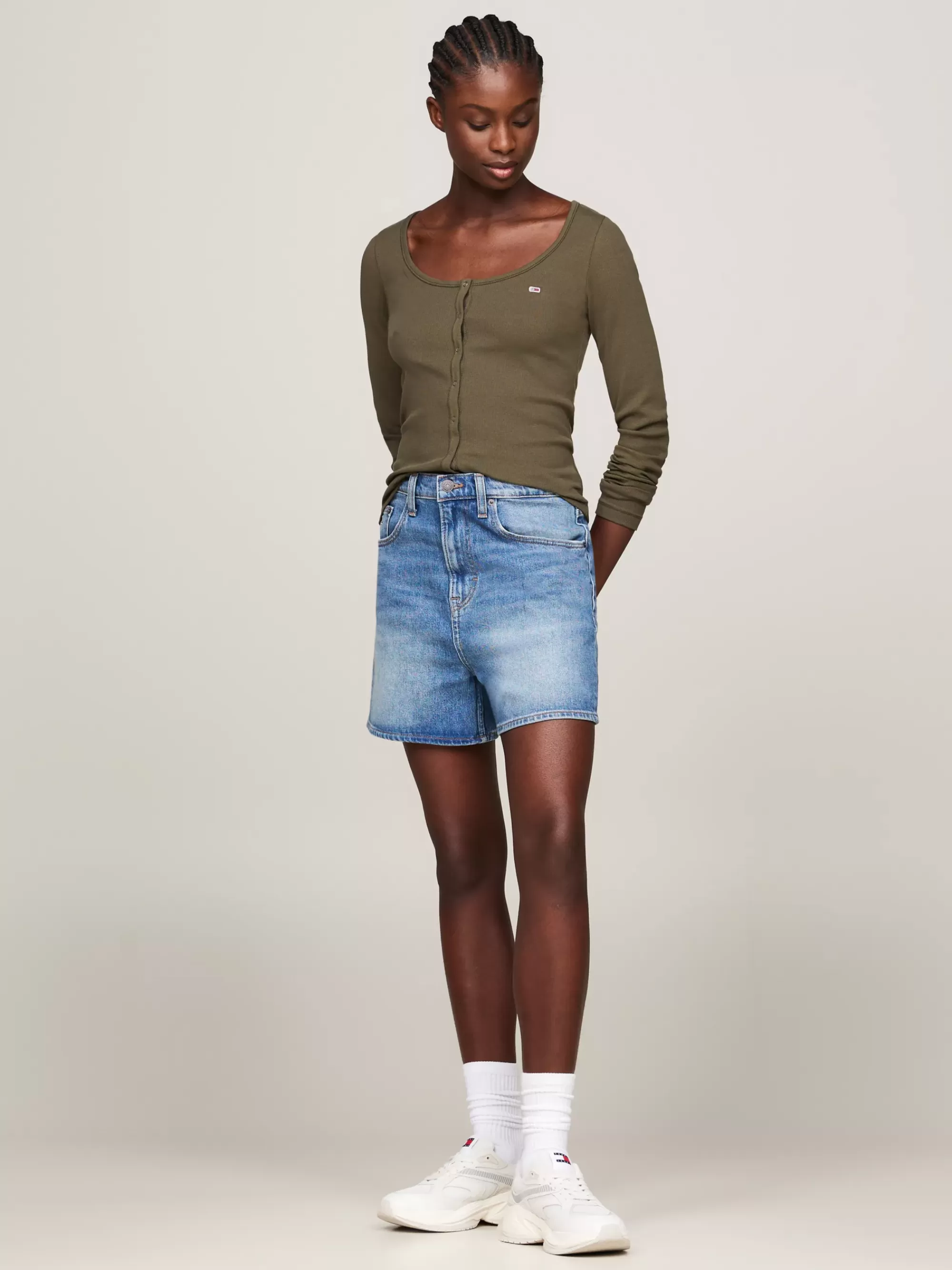 T-Shirts*Tommy Hilfiger Slim Fit Longsleeve T-shirt Met Drukknopen FATIGUE GREEN