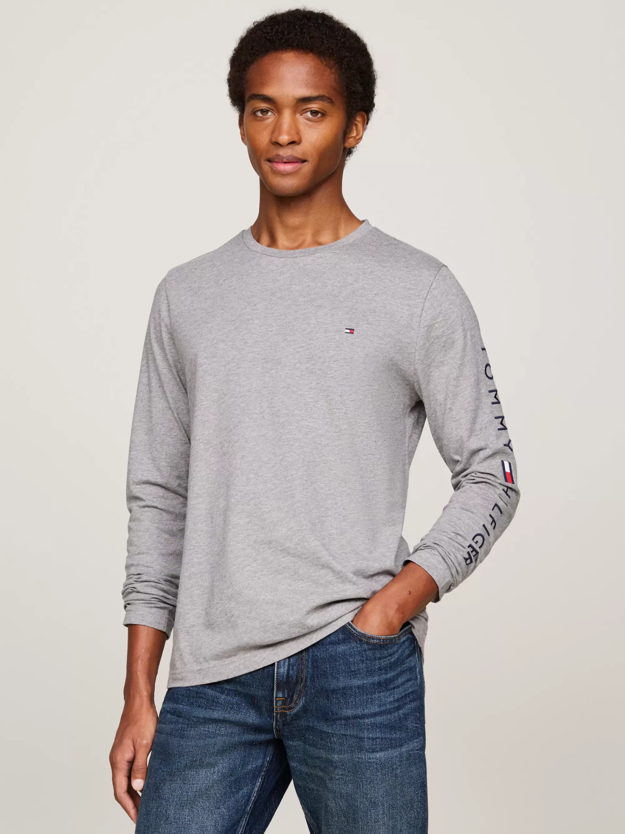 T-Shirts*Tommy Hilfiger Slim Fit Longsleeve T-shirt Met Logo MEDIUM GREY HEATHER