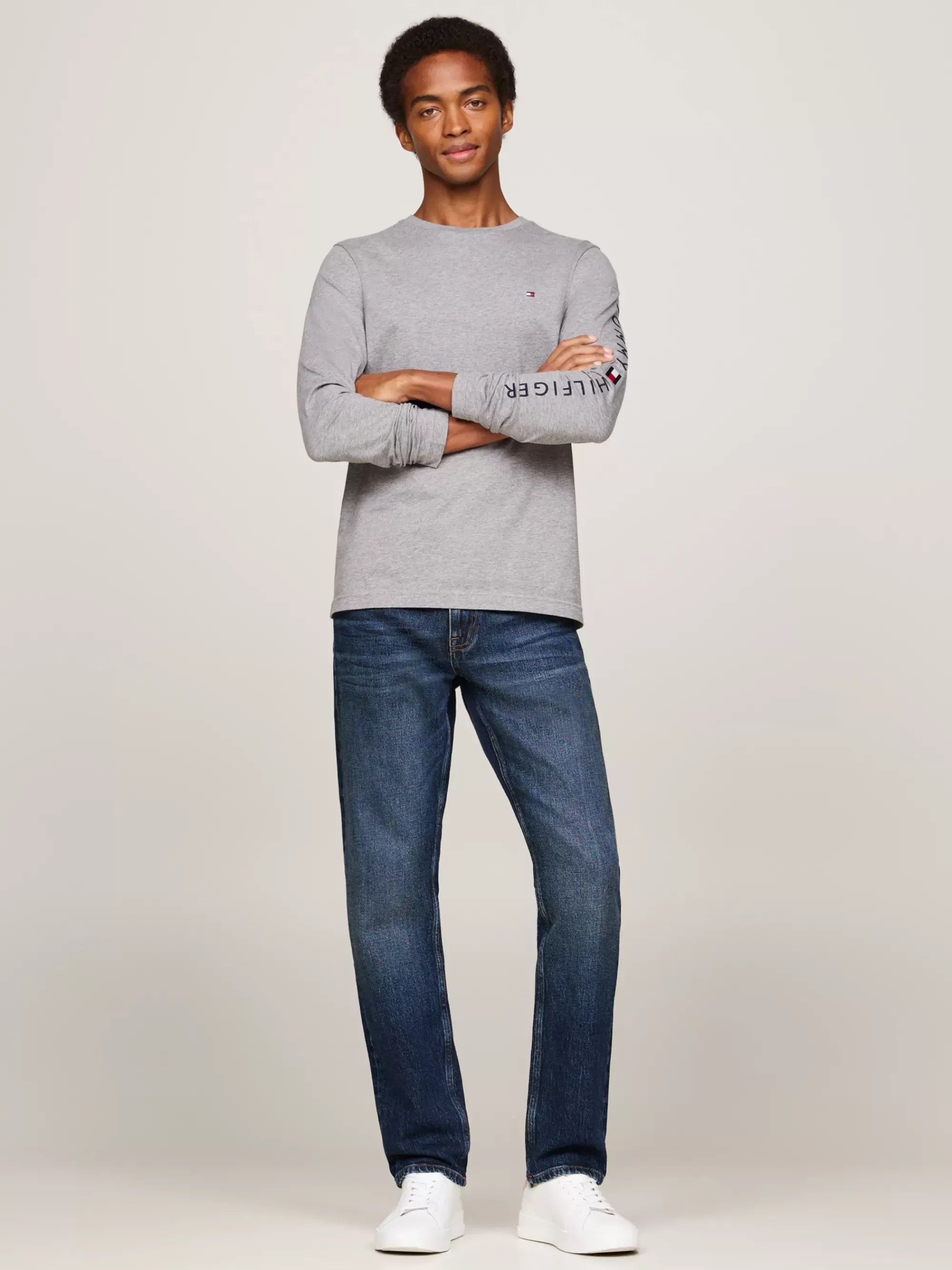 T-Shirts*Tommy Hilfiger Slim Fit Longsleeve T-shirt Met Logo MEDIUM GREY HEATHER