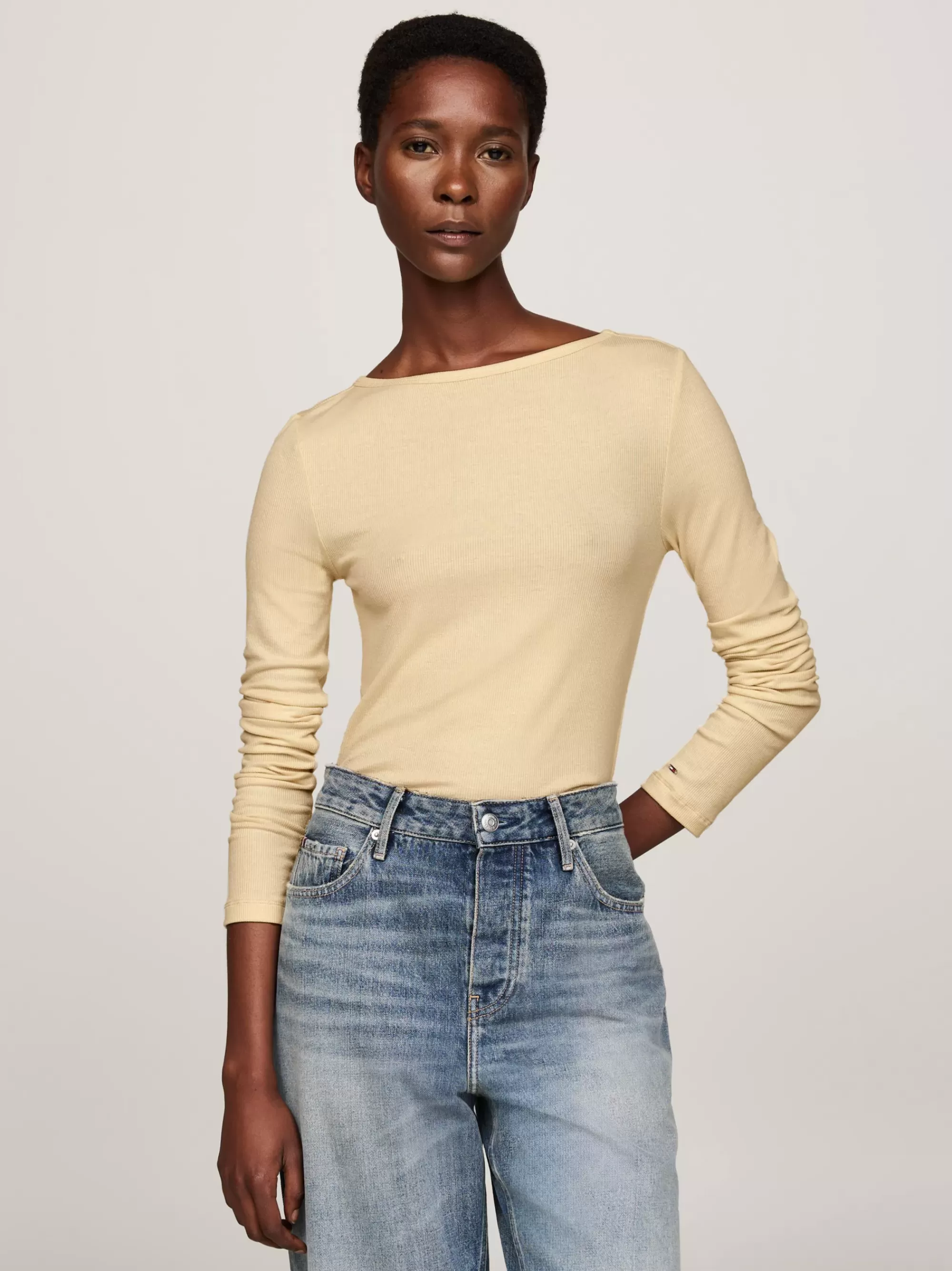 T-Shirts*Tommy Hilfiger Slim Fit Longsleeve T-shirt Met Ribtextuur COUNTRY IVORY