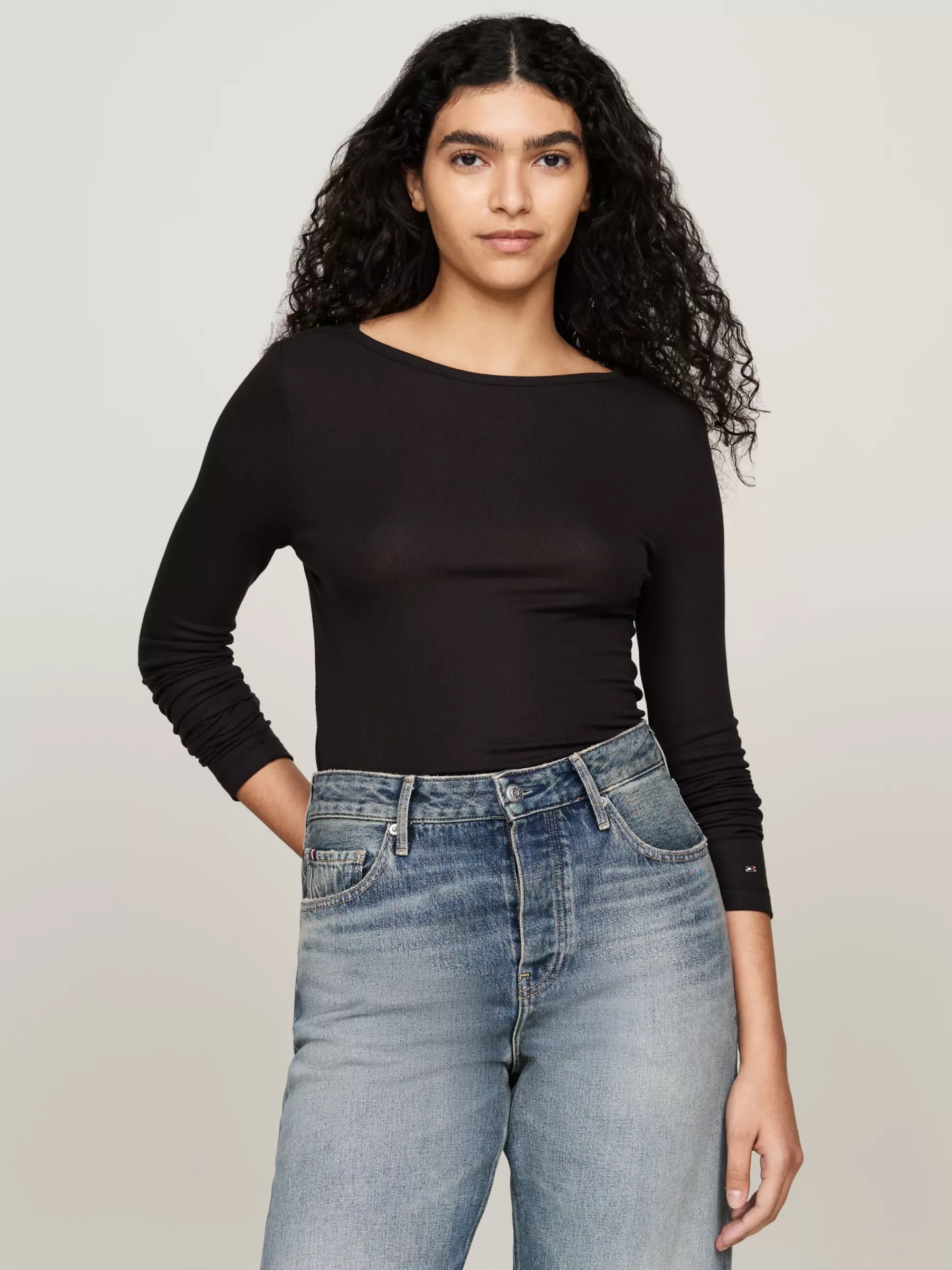 T-Shirts*Tommy Hilfiger Slim Fit Longsleeve T-shirt Met Ribtextuur BLACK