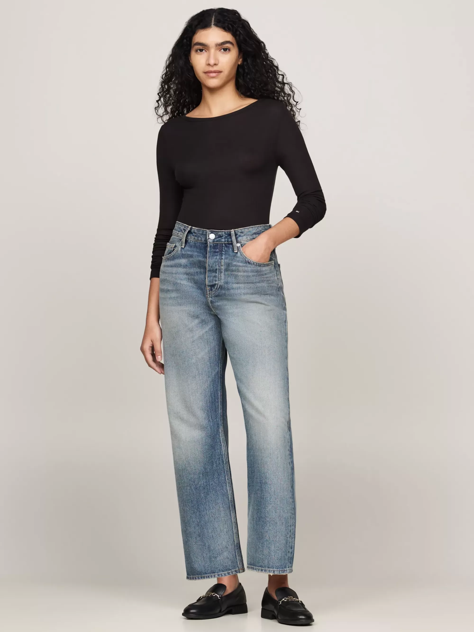 T-Shirts*Tommy Hilfiger Slim Fit Longsleeve T-shirt Met Ribtextuur BLACK