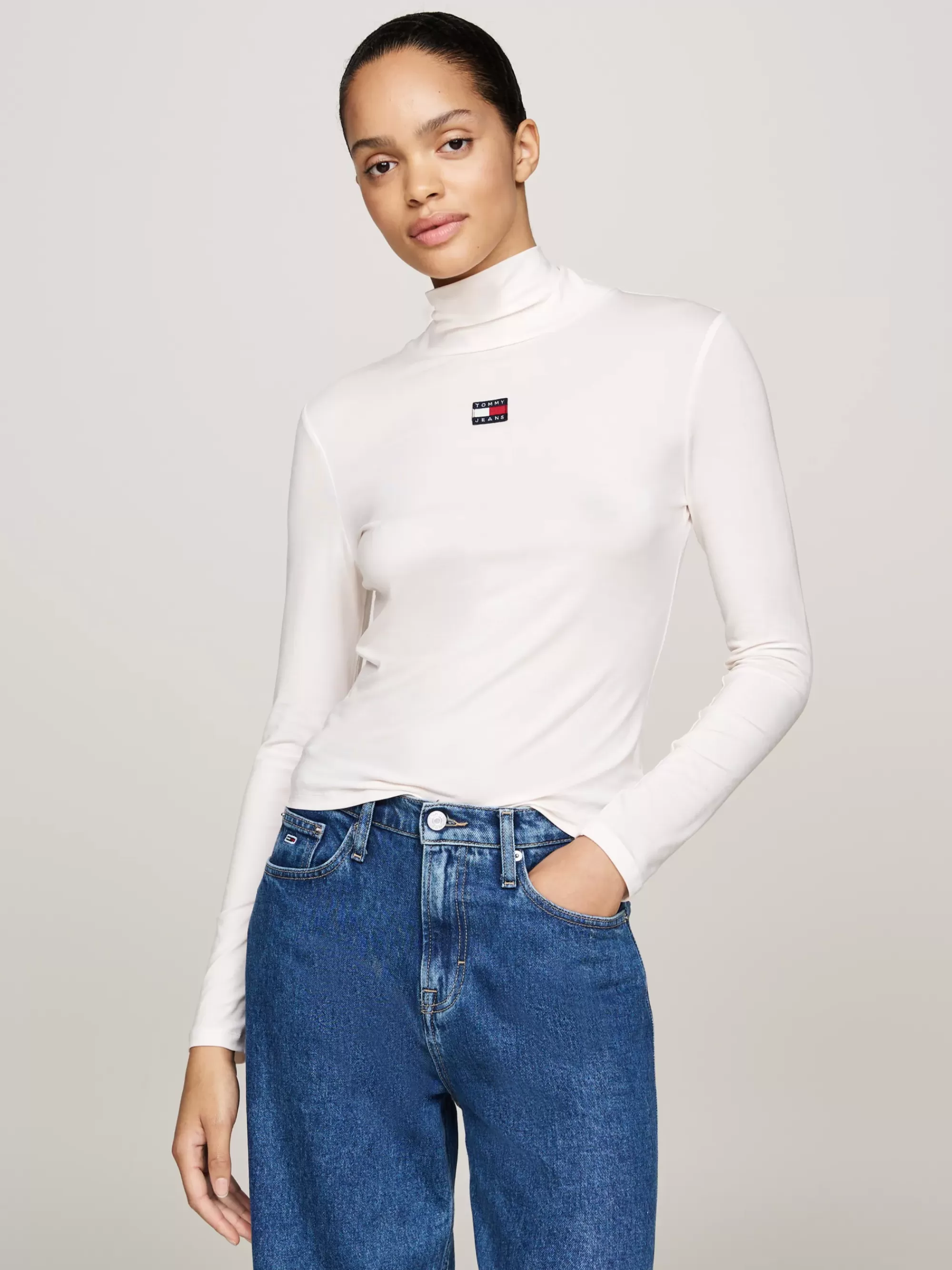 T-Shirts*Tommy Hilfiger Slim Fit Longsleeve T-shirt Met Tommy-badge ANCIENT WHITE