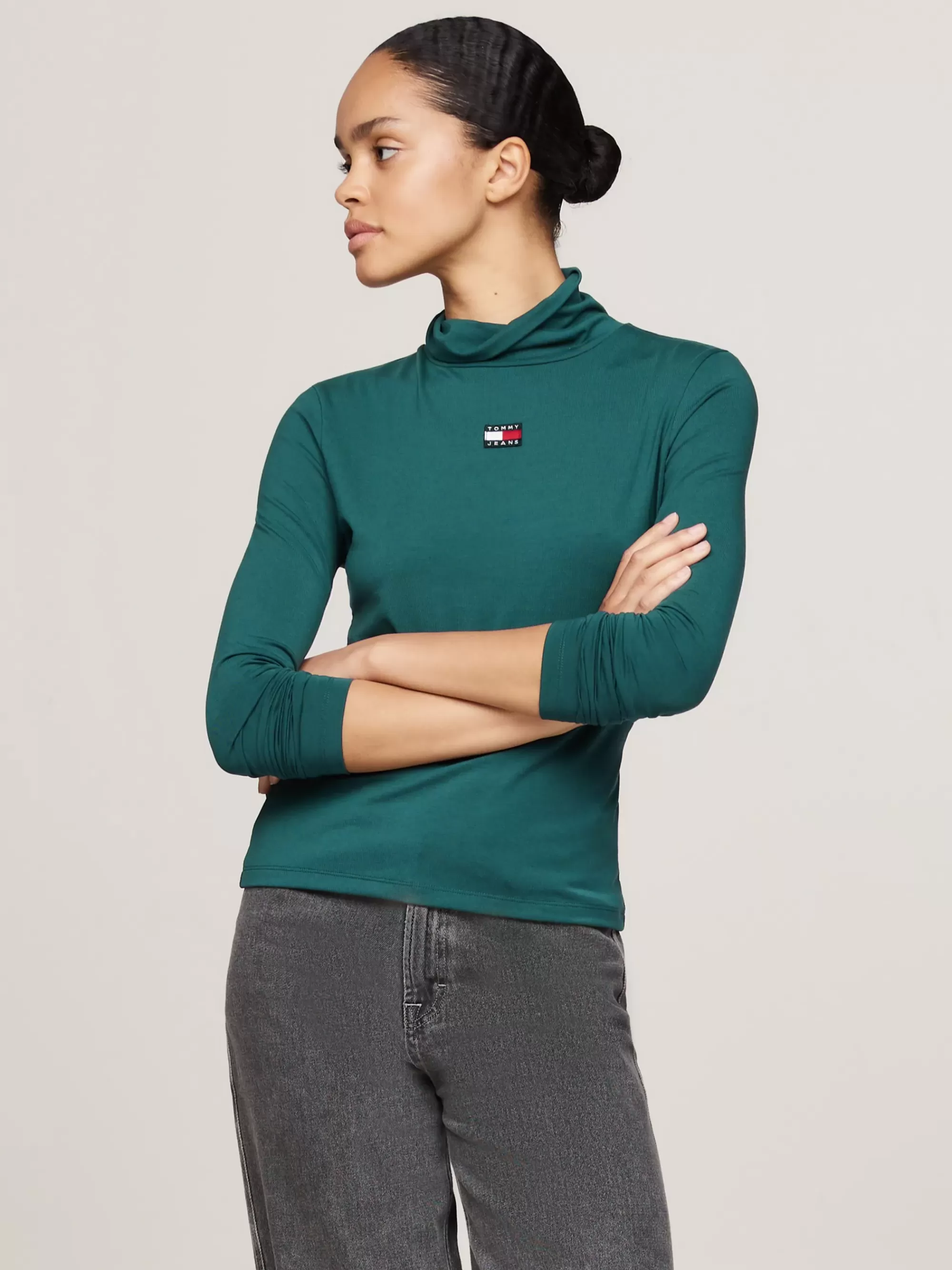 T-Shirts*Tommy Hilfiger Slim Fit Longsleeve T-shirt Met Tommy-badge DEEP SEAWATER
