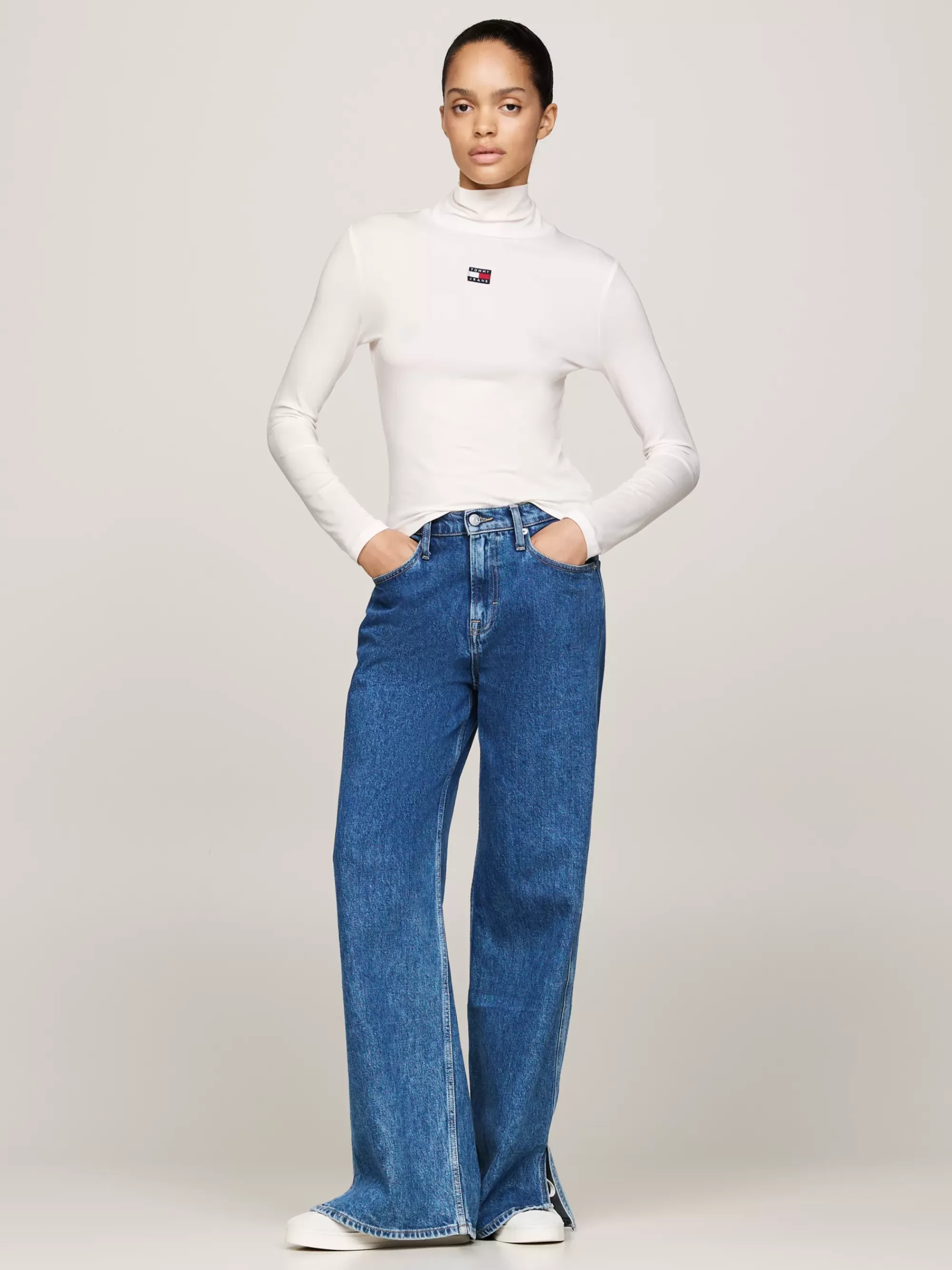 T-Shirts*Tommy Hilfiger Slim Fit Longsleeve T-shirt Met Tommy-badge ANCIENT WHITE