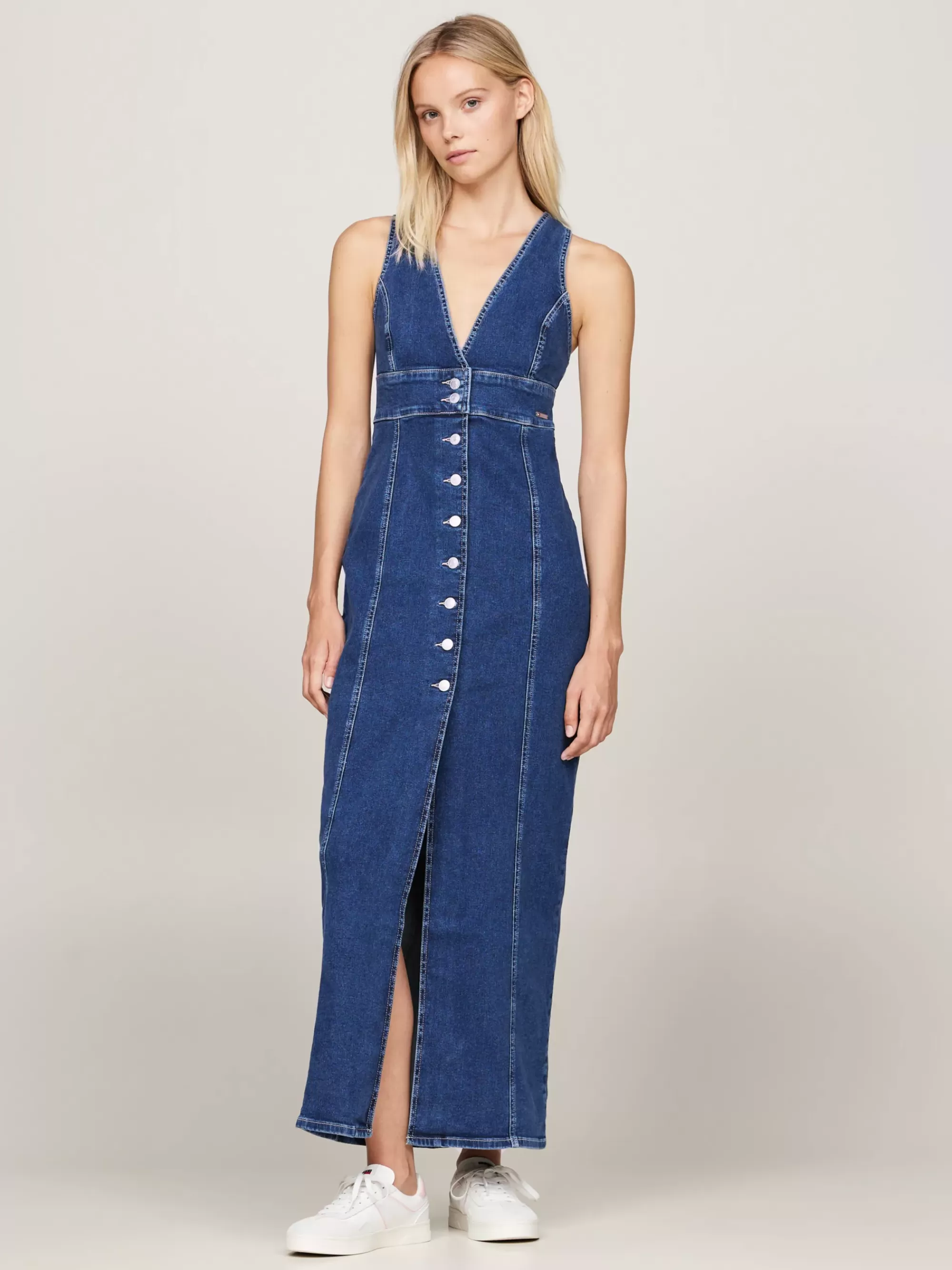 Jurken*Tommy Hilfiger Slim Fit Maxi-jurk Van Denim Met Knopen DENIM MEDIUM