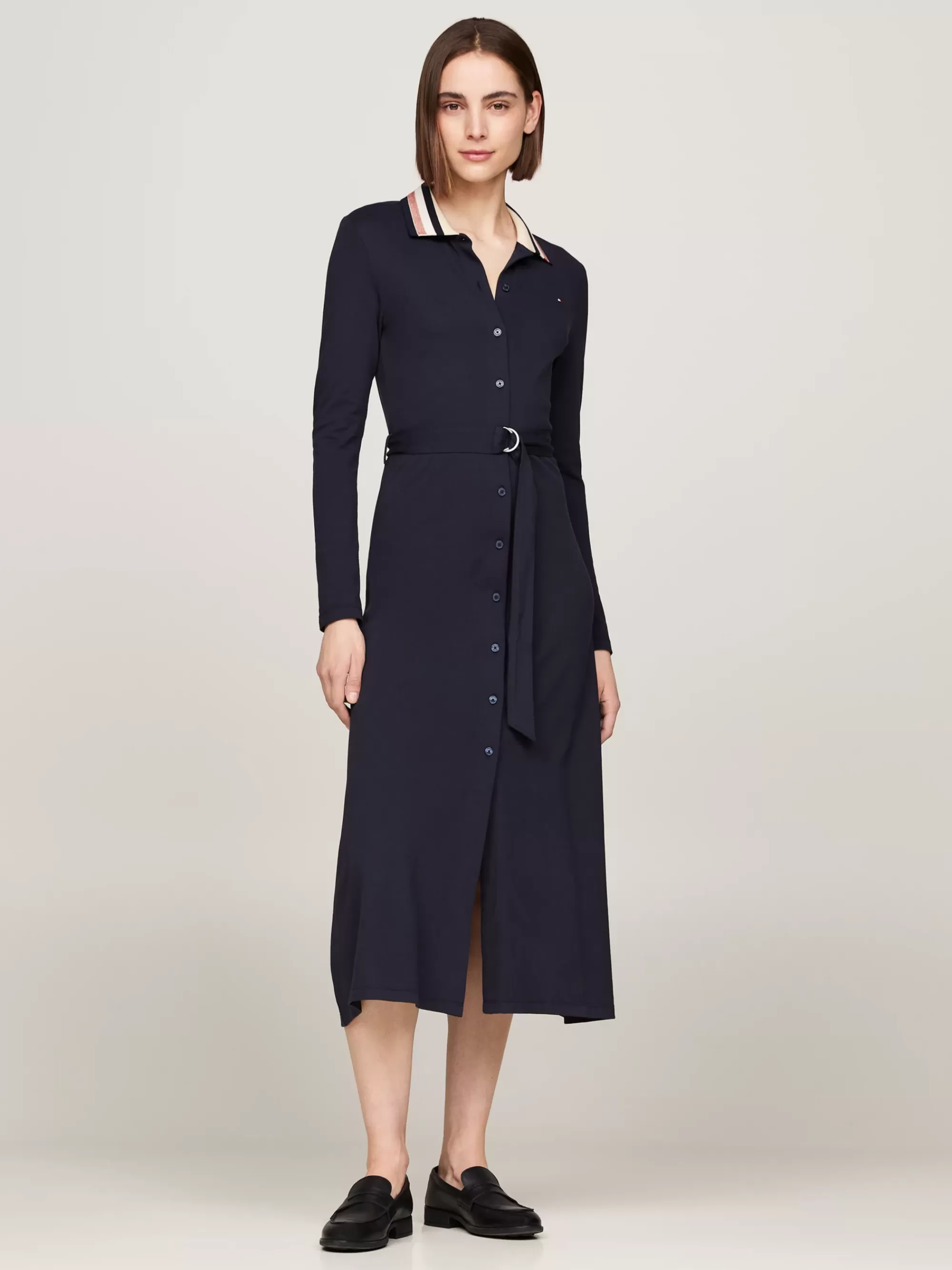 Jurken*Tommy Hilfiger Slim Fit Maxi-polojurk Met Ceintuur DESERT SKY