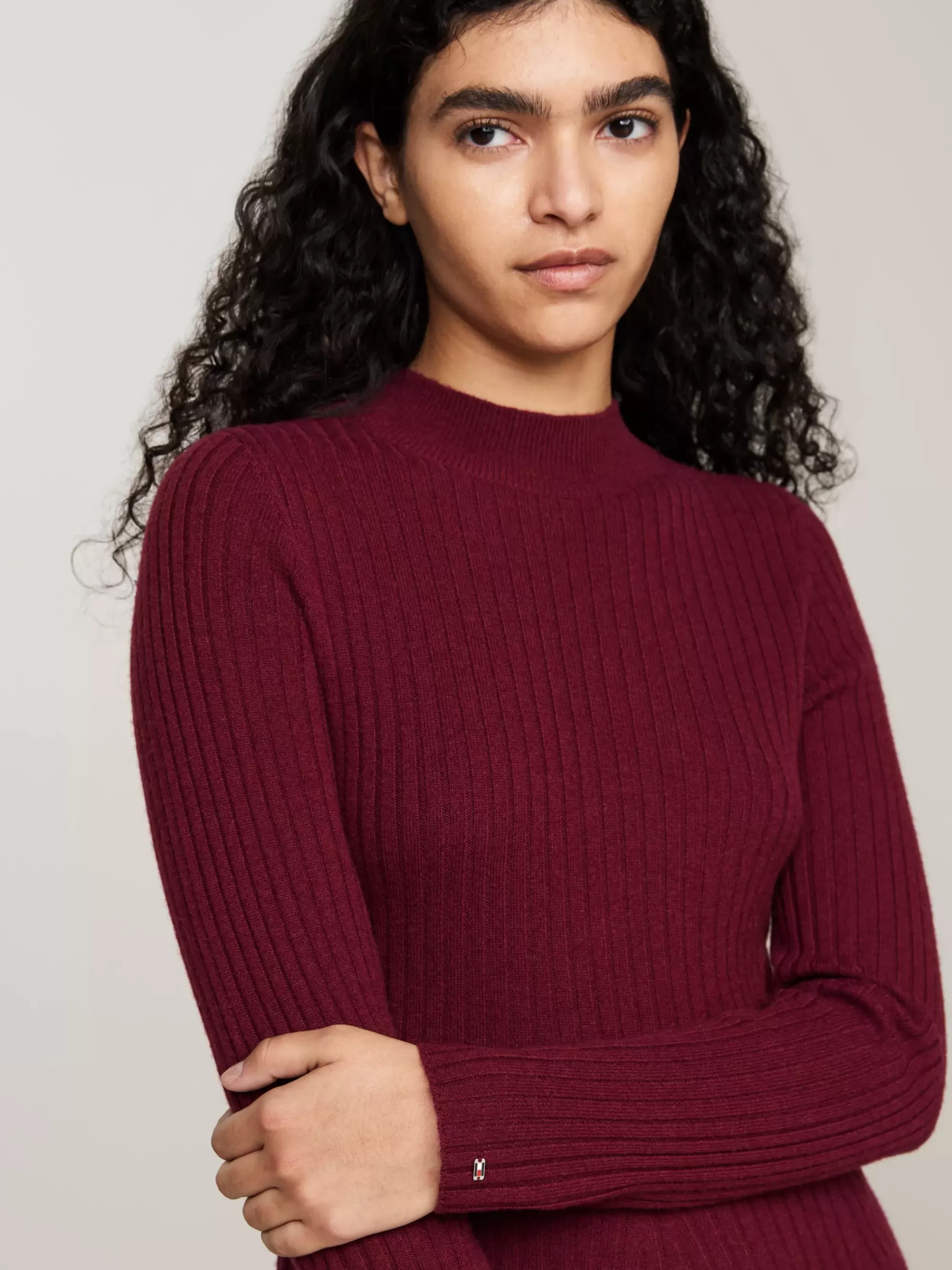 Jurken*Tommy Hilfiger Slim Fit Midi-sweaterjurk Met Kasjmier DEEP ROUGE