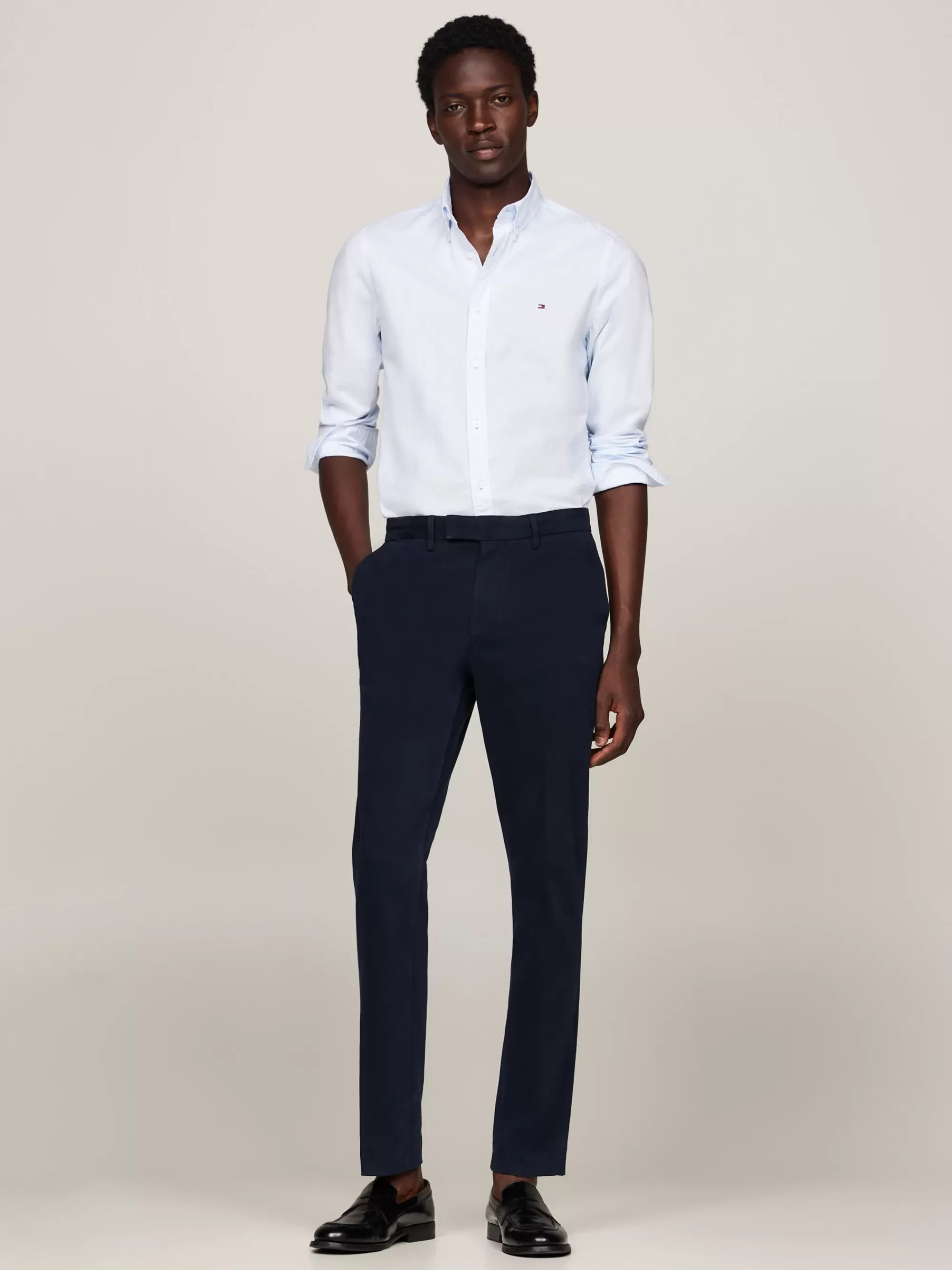 Overhemden*Tommy Hilfiger Slim Fit Overhemd Met Microprint OPTIC WHITE / VESSEL BLUE