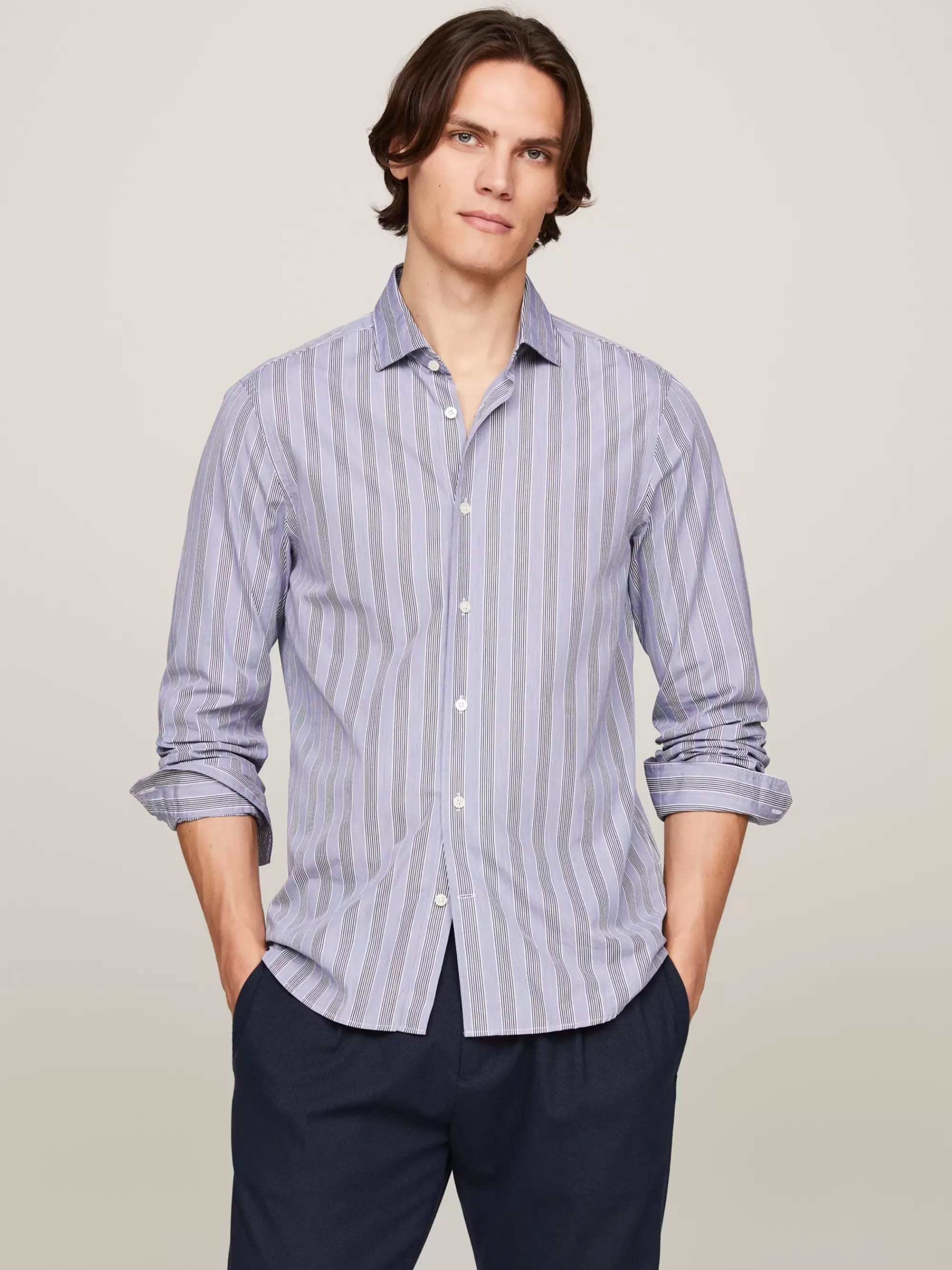 Overhemden*Tommy Hilfiger Slim Fit Overhemd Met Schaduwstreep DESERT SKY/WHITE