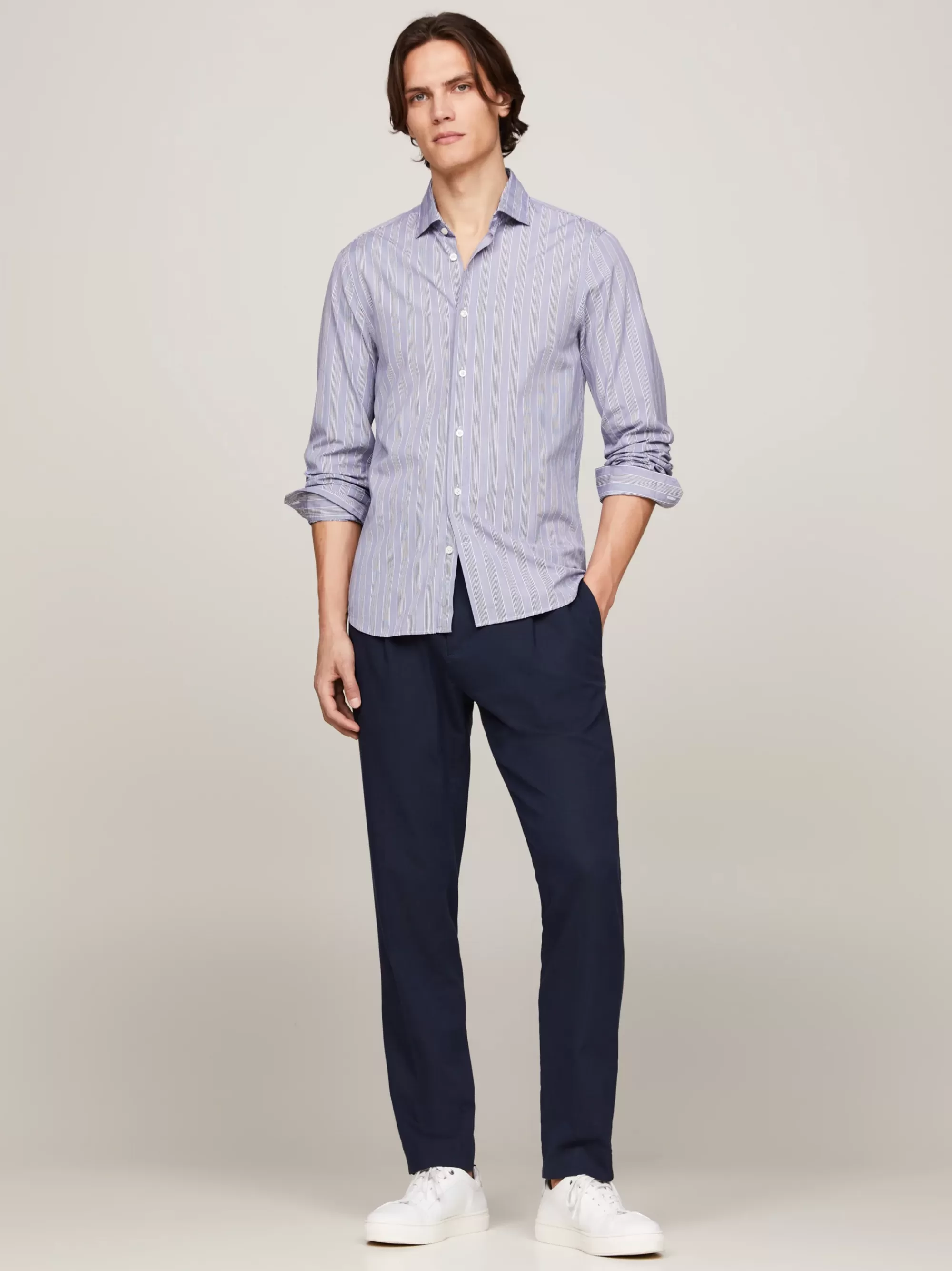 Overhemden*Tommy Hilfiger Slim Fit Overhemd Met Schaduwstreep DESERT SKY/WHITE