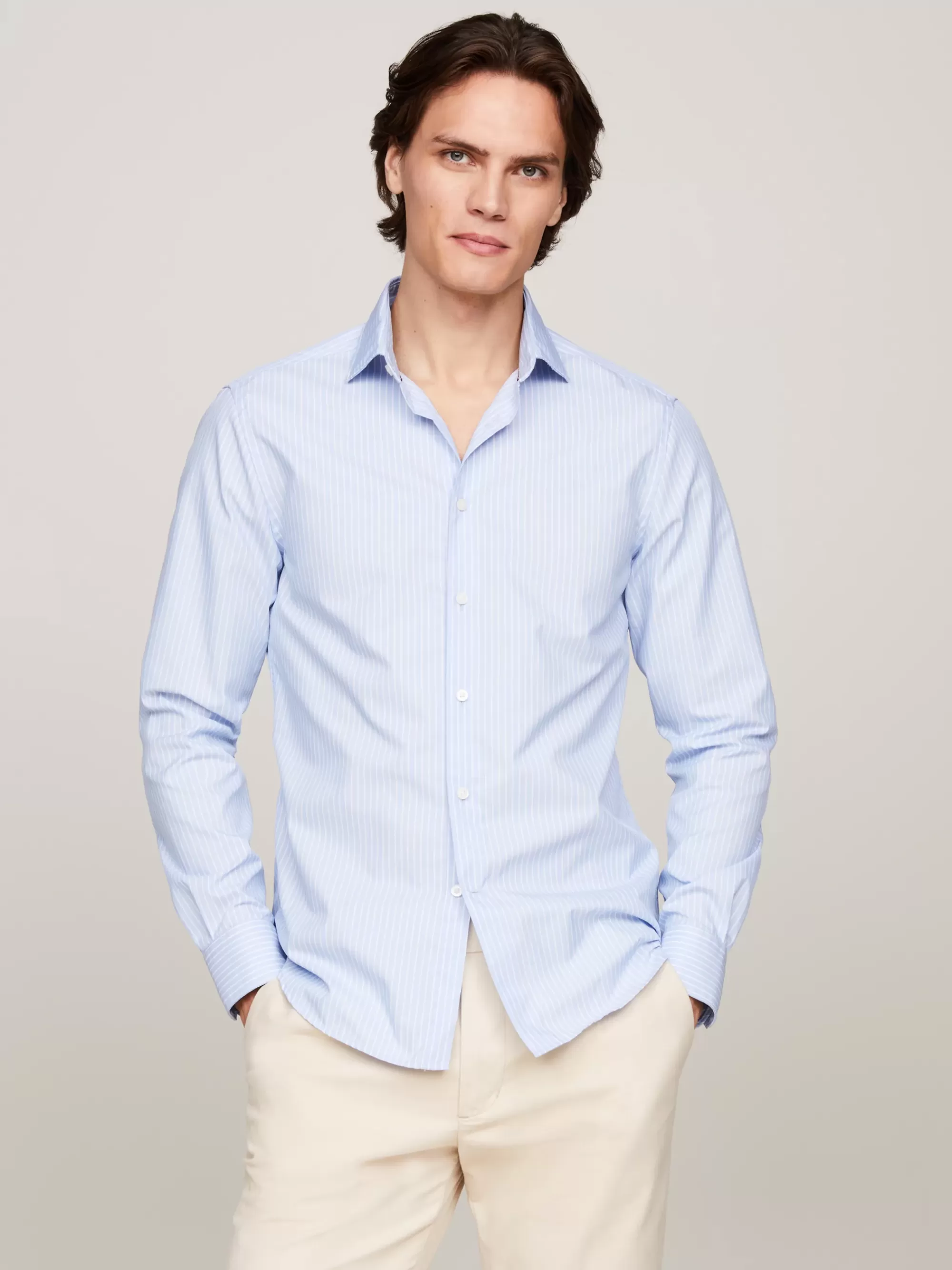 Overhemden*Tommy Hilfiger Slim Fit Overhemd Met Streep VESSEL BLUE/OPTIC WHITE
